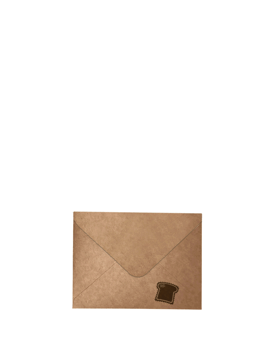 A brown paper envelope with a black toast stamp on it.