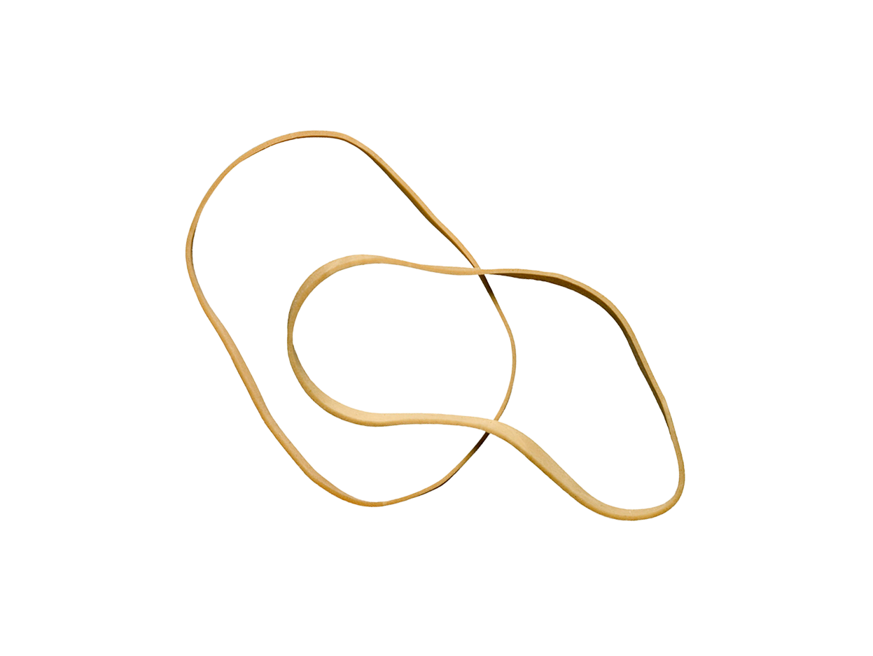 Three irregularly shaped, thin wooden curves intertwined against a plain white background.