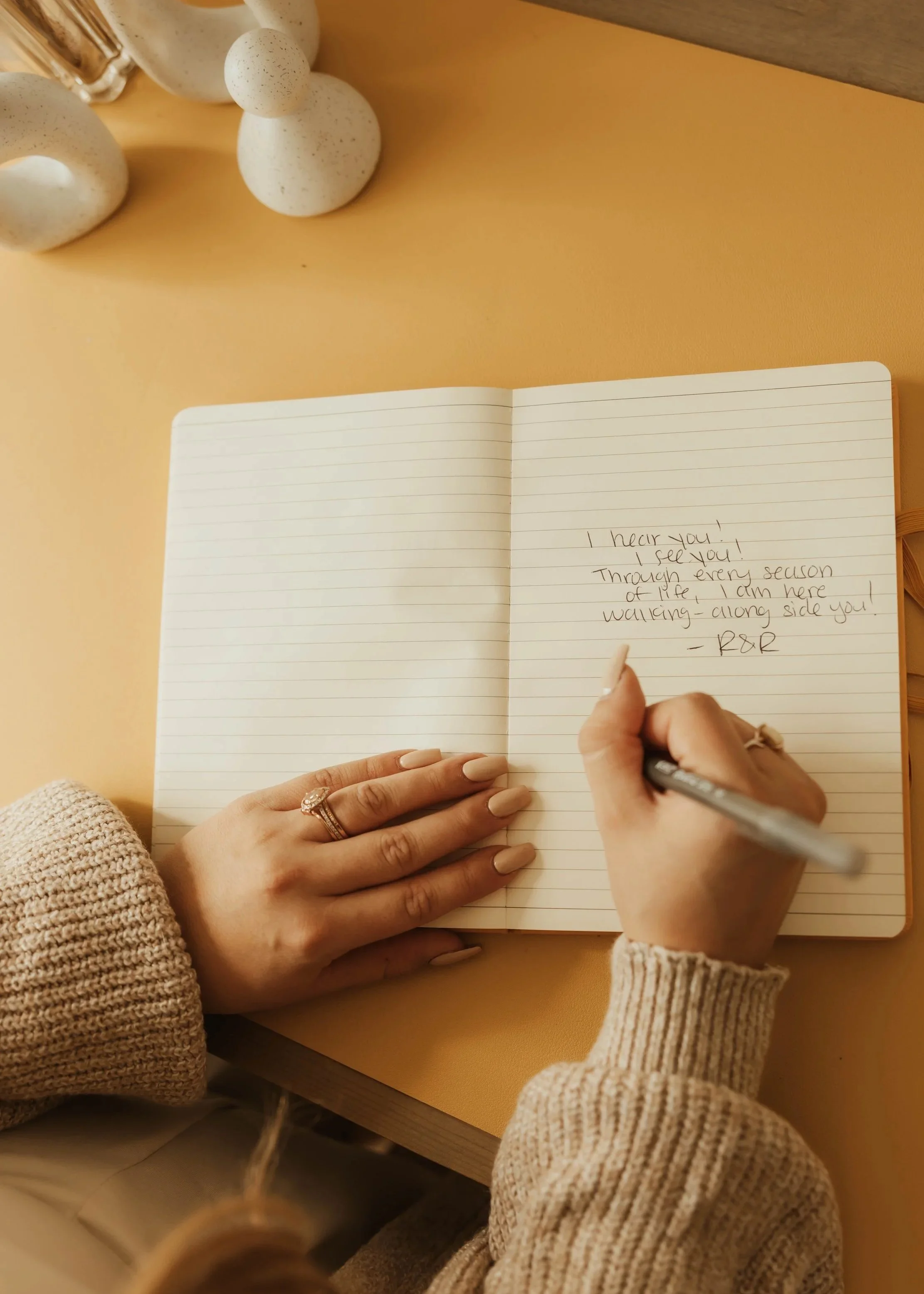 A handwritten note reflecting warmth, emotional support, and compassionate care at Root & Rhythm Holistic Care. A reminder that through every season of life, healing, growth, and support are never meant to be navigated alone.