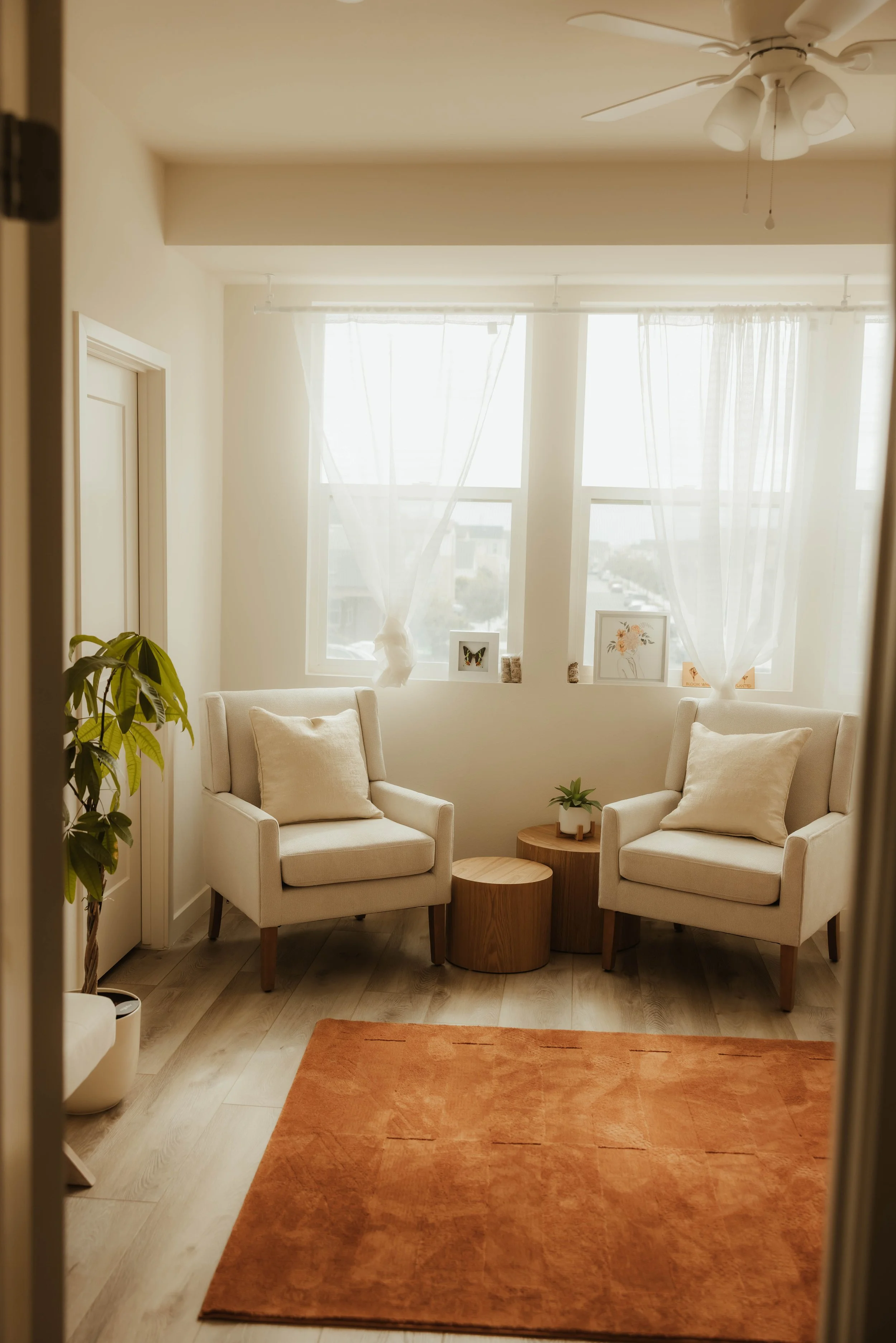 Warm and welcoming virtual office space for Root & Rhythm Holistic Care, thoughtfully designed to support connection, emotional wellness, holistic occupational therapy, and meaningful conversations from the comfort of home.