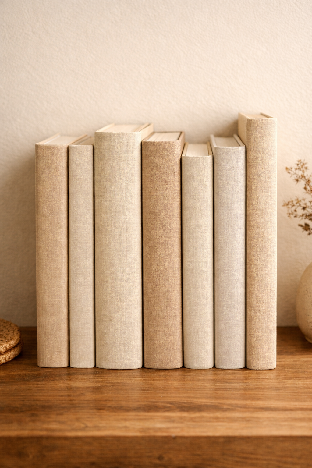 A collection of books representing the wellness workshops offered through Root & Rhythm Holistic Care, including stress management, routines, motherhood, emotional wellness, and intentional living.