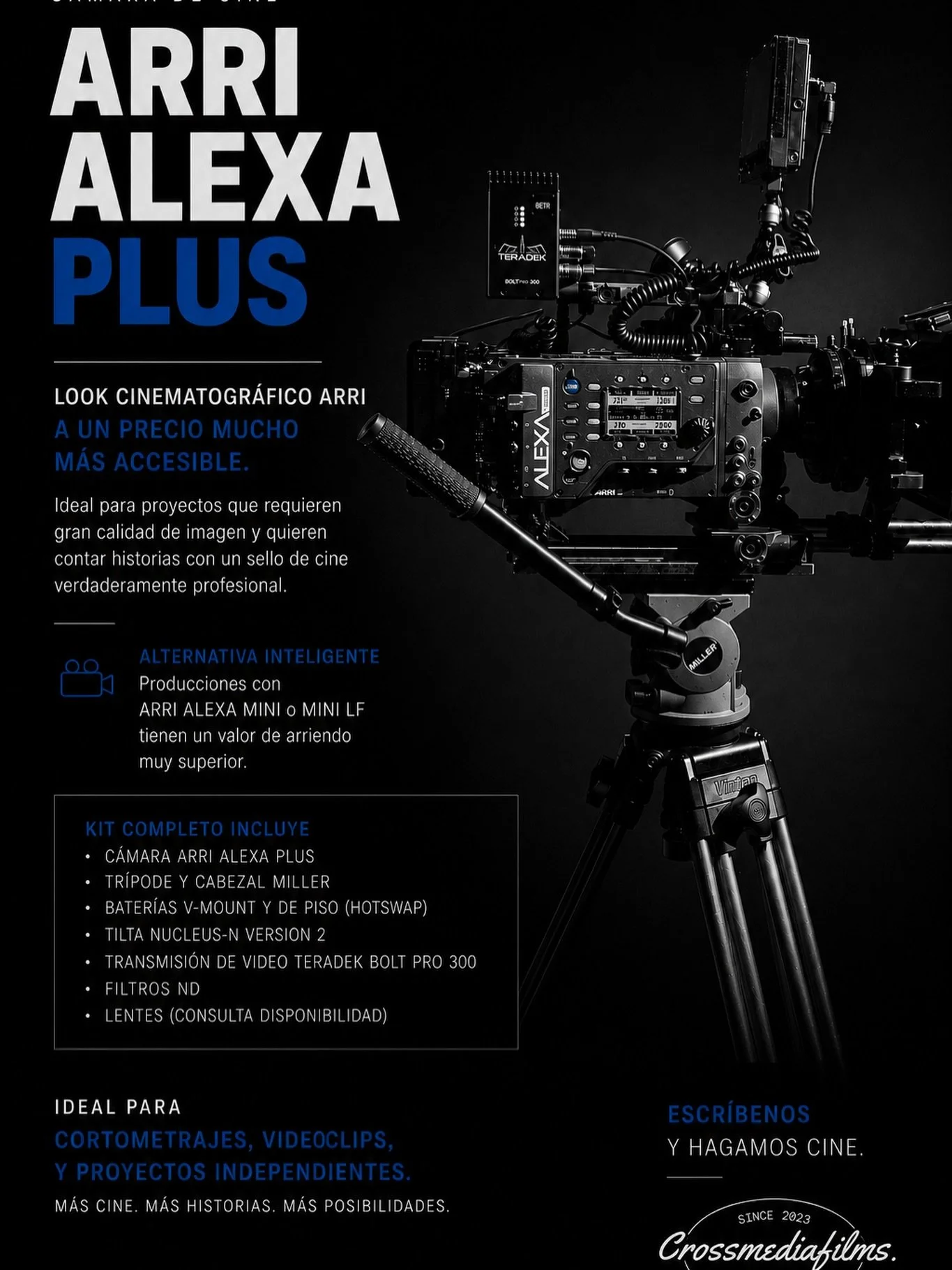 Somos una productora audiovisual y rental en Santiago orientado a proyectos que buscan look cinematogr&aacute;fico real, pero de una forma m&aacute;s accesible para producciones independientes.
Durante este tiempo hemos estado armando un setup pensad
