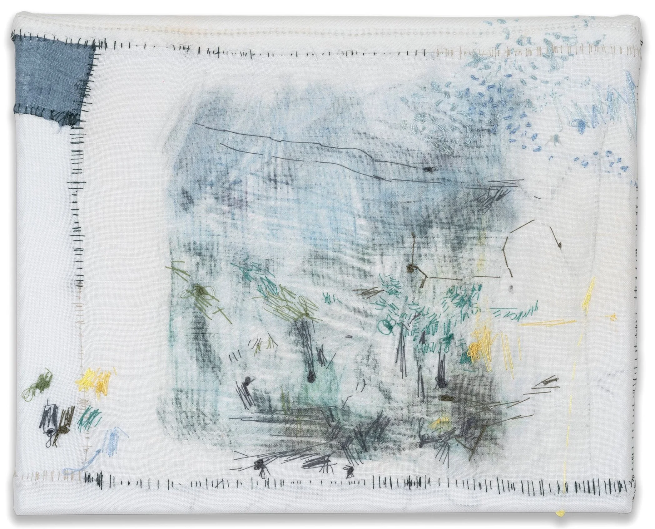 Too many mozzies on this walk, 2025
Antique textiles, cotton thread, photo transfer
25.5 x 20.5 cm