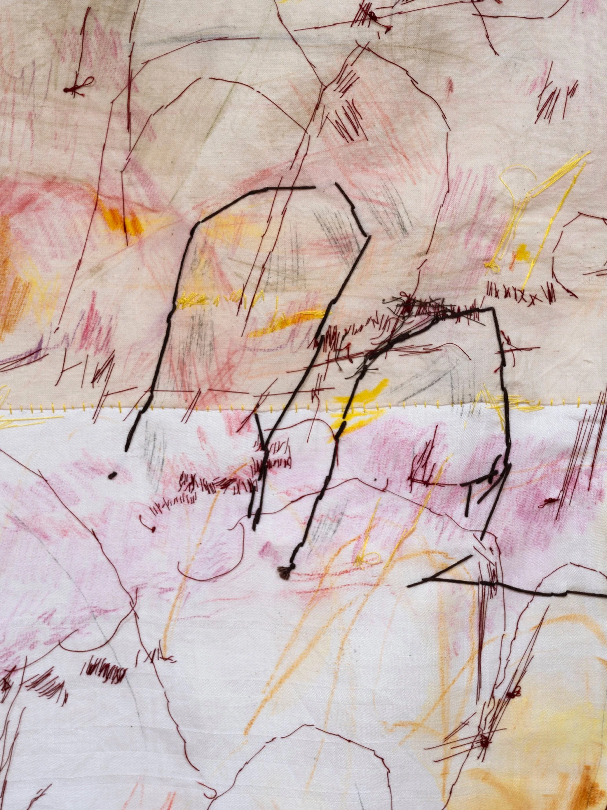 close up
The burning sun, 2025
Antique textiles, watercolour pencils, cotton thread
73 x 48 cm