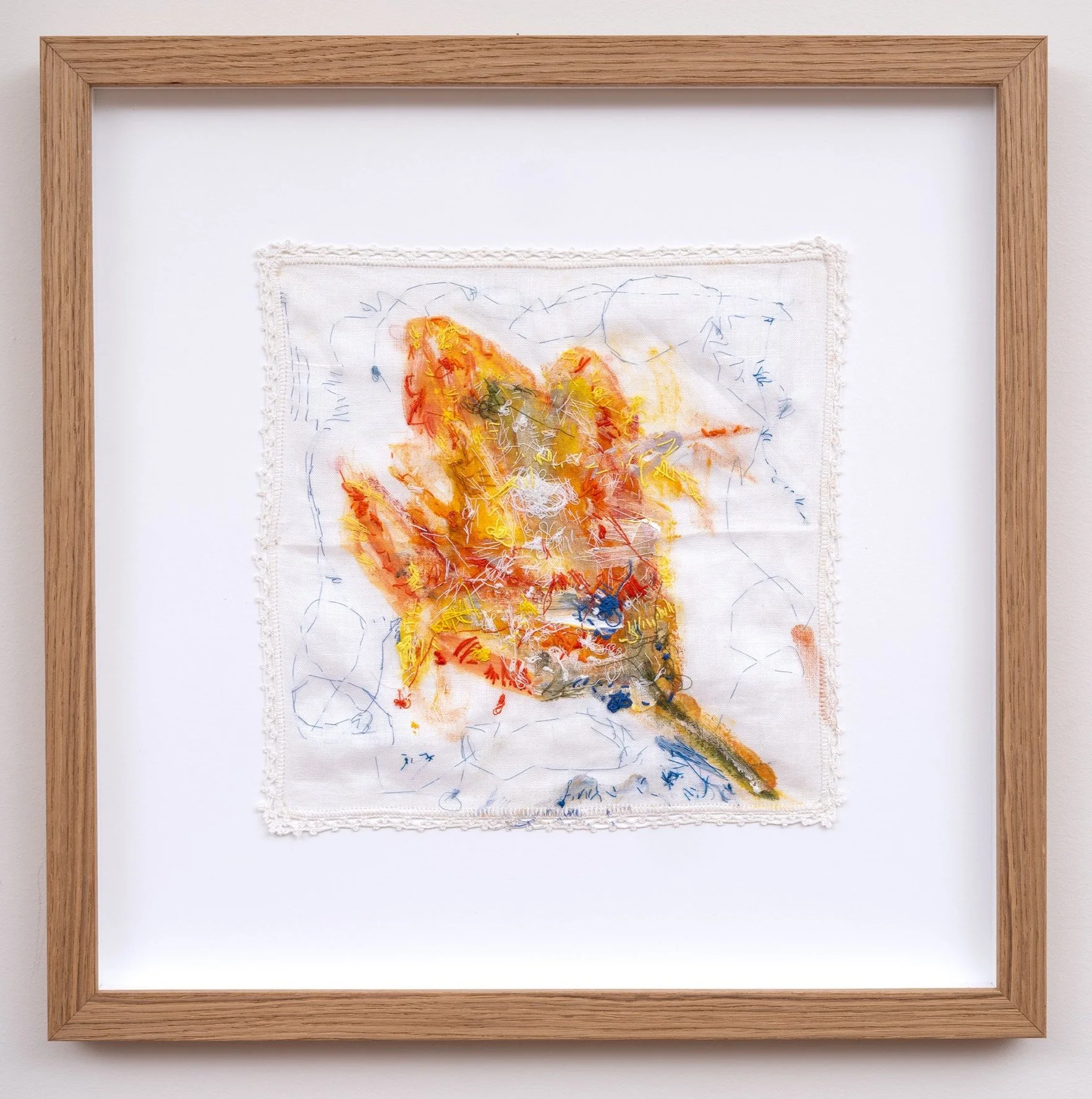 Happy days, 2023
Antique textiles, acrylic paint, cotton thread
25 x 25 cm (unframed)