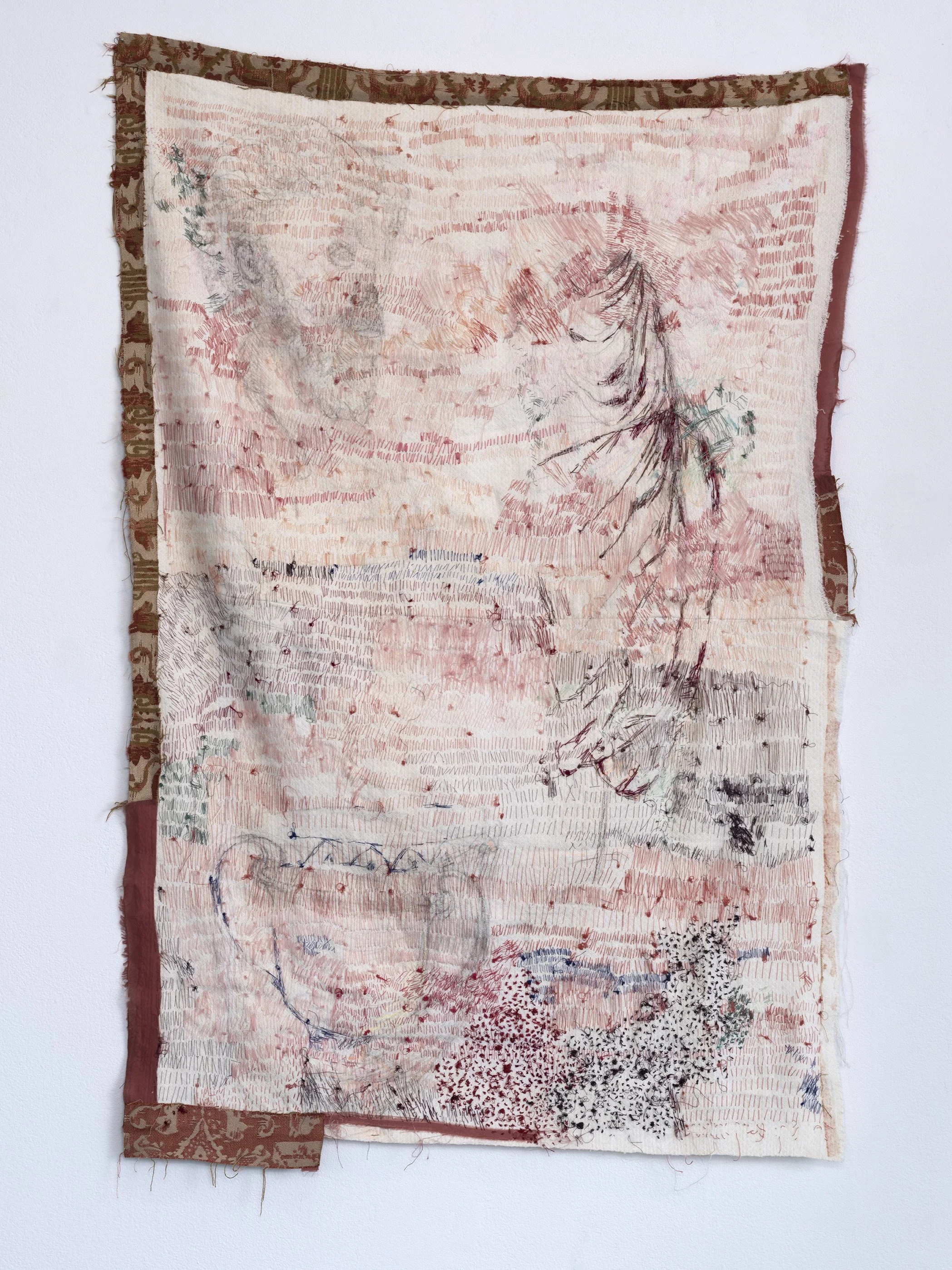 Untitled
Antique textiles, cotton thread, graphite pencil
117 x 80cm
