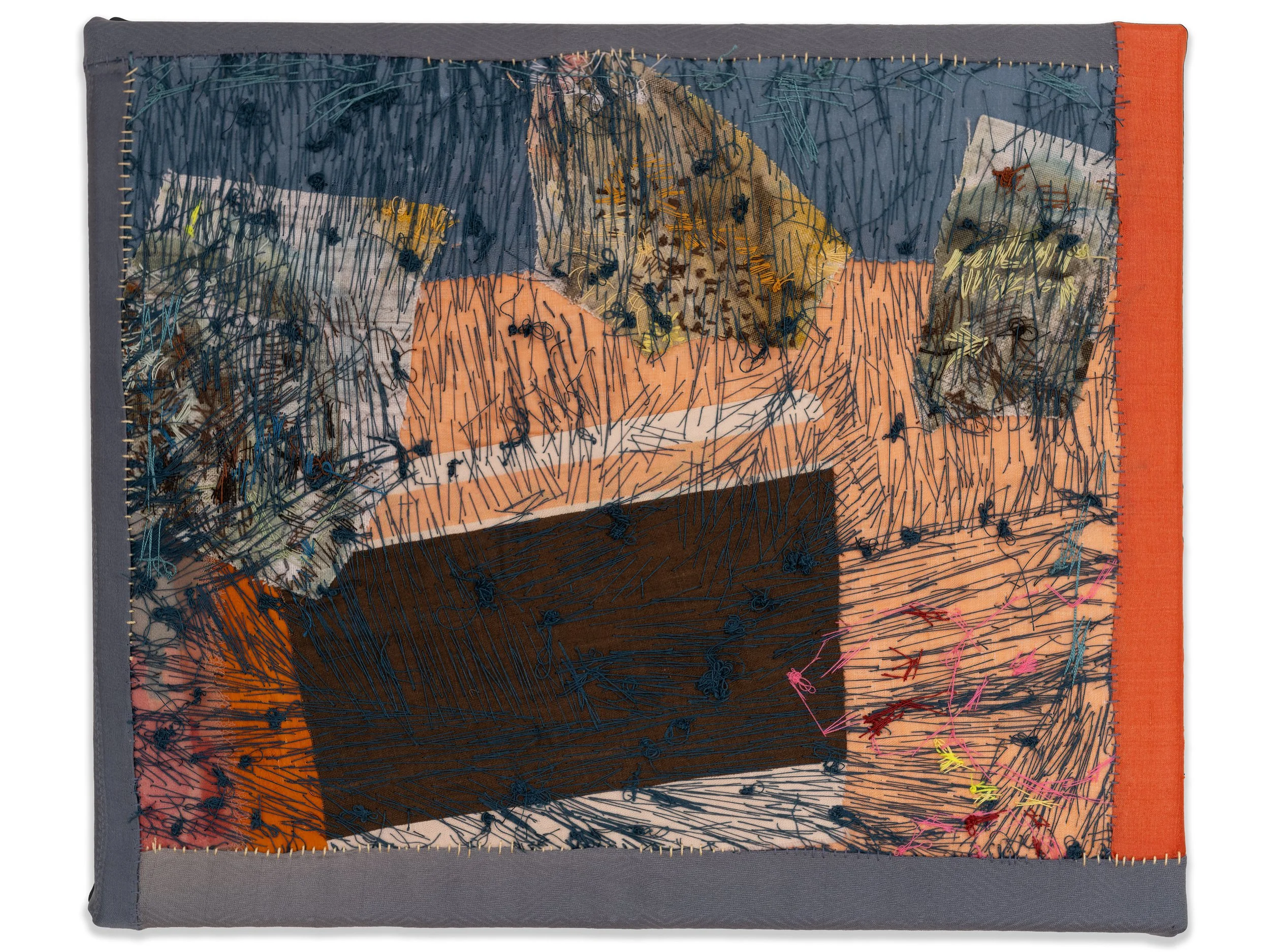 The farm, Byron Bay 
antique textiles, cotton thread, acrylic paint
25 x 30cm