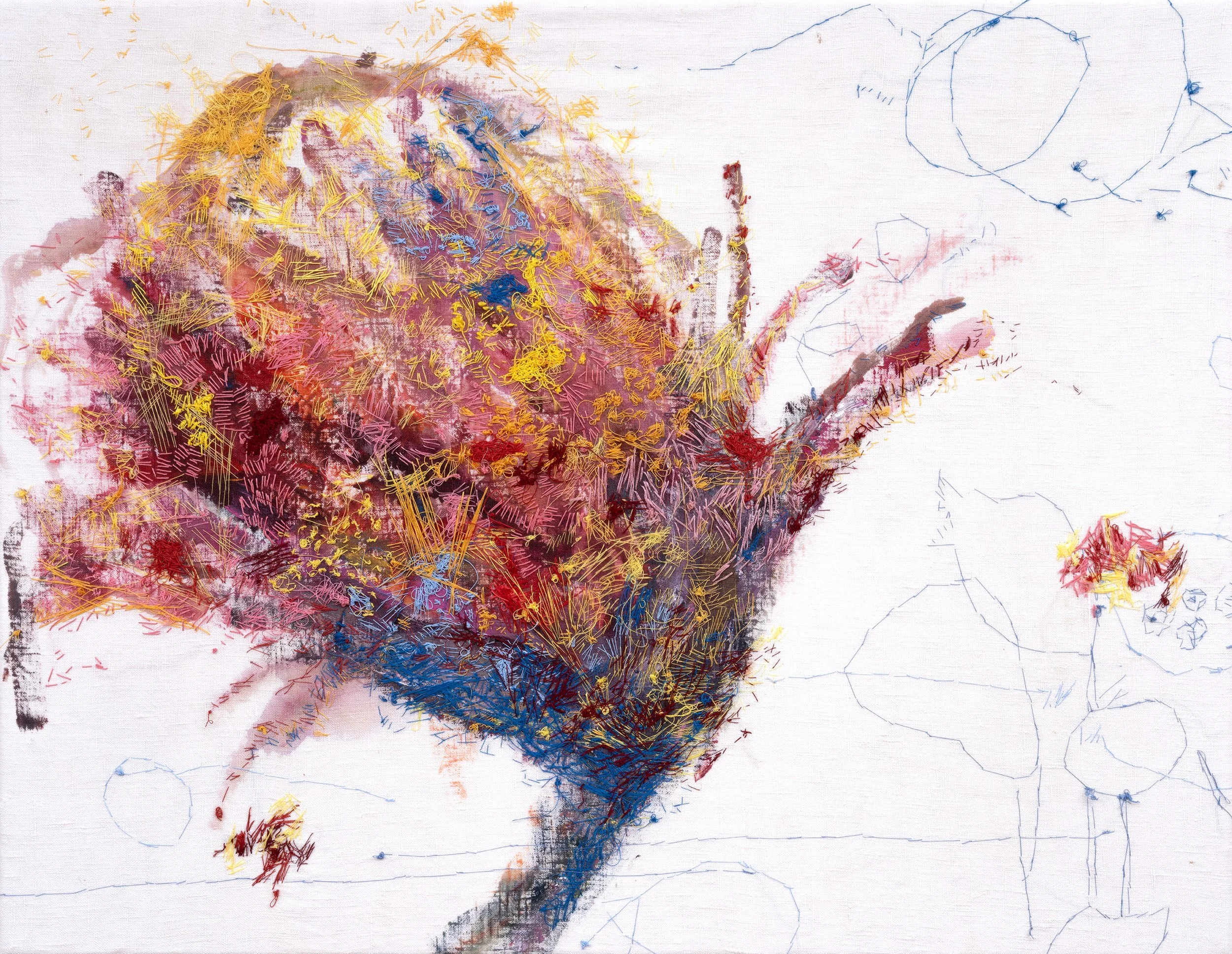 Her birthday, 2023
Antique textiles, acrylic paint, cotton thread
56 x 71 cm