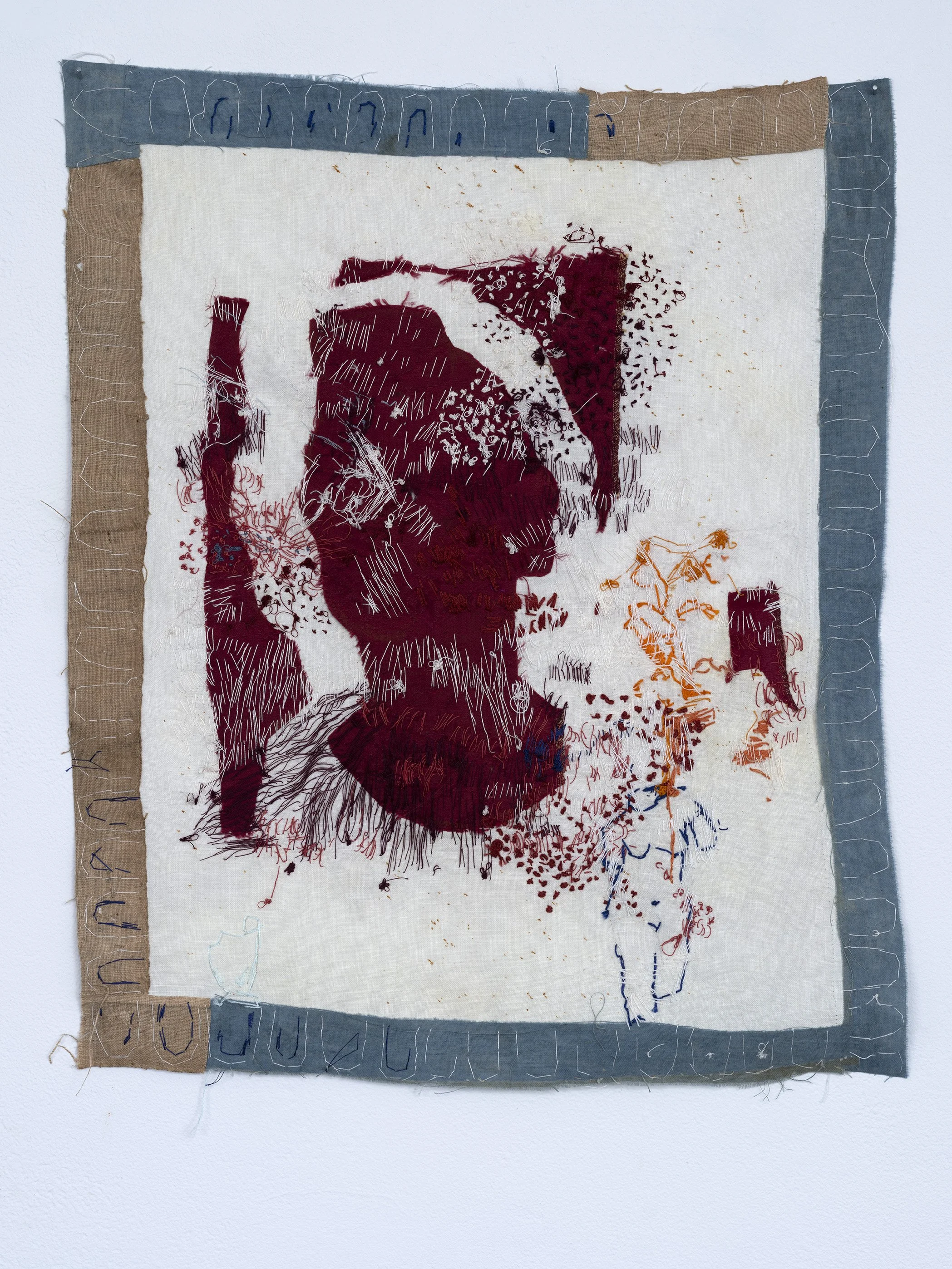 Untitled 
Antique textiles, cotton thread
50 x 42cm