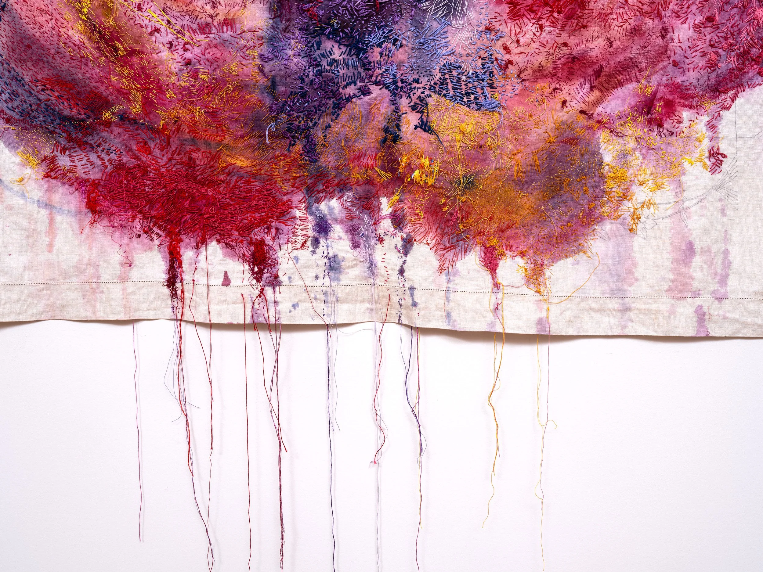Close up
Mum's Carnations, 2023
Antique textiles, cotton thread, acrylic paint
127 x 127 cm