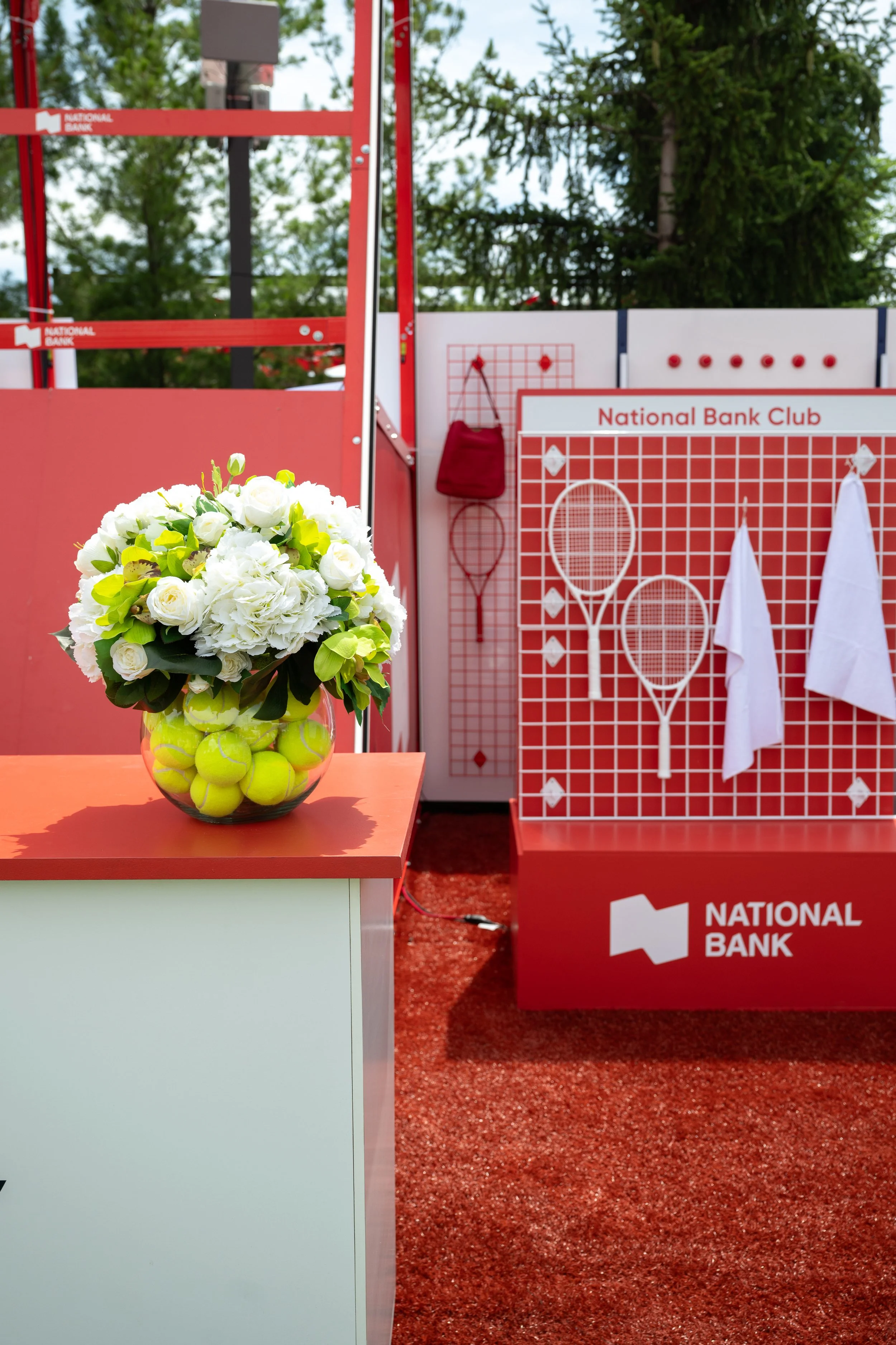 National Bank tennis event activation with branded displays and event styling.