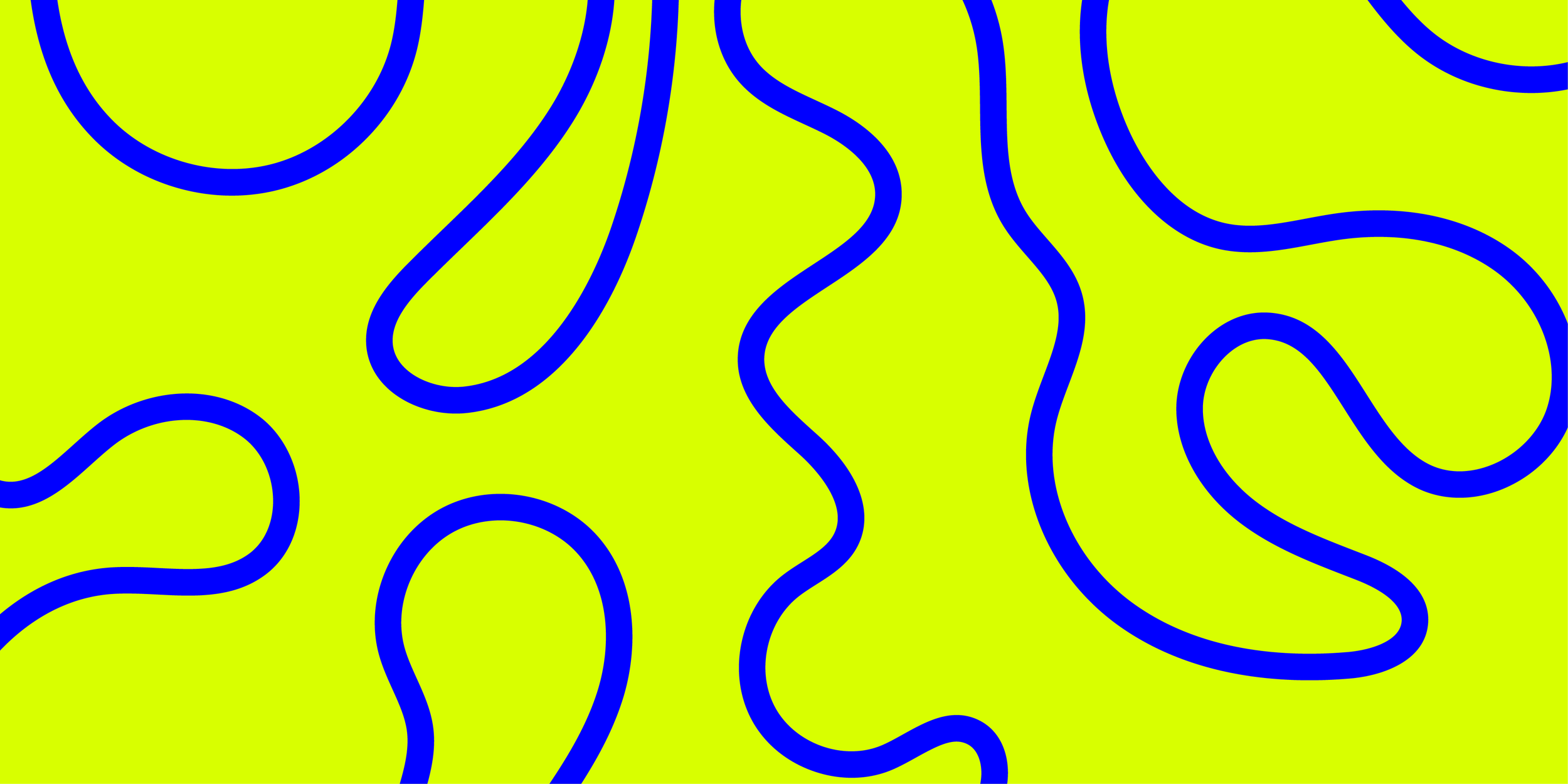 Abstract pattern with squiggly blue lines on a neon green background.