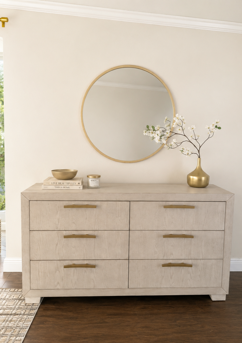 Thoughtfully styled dresser and decorative details