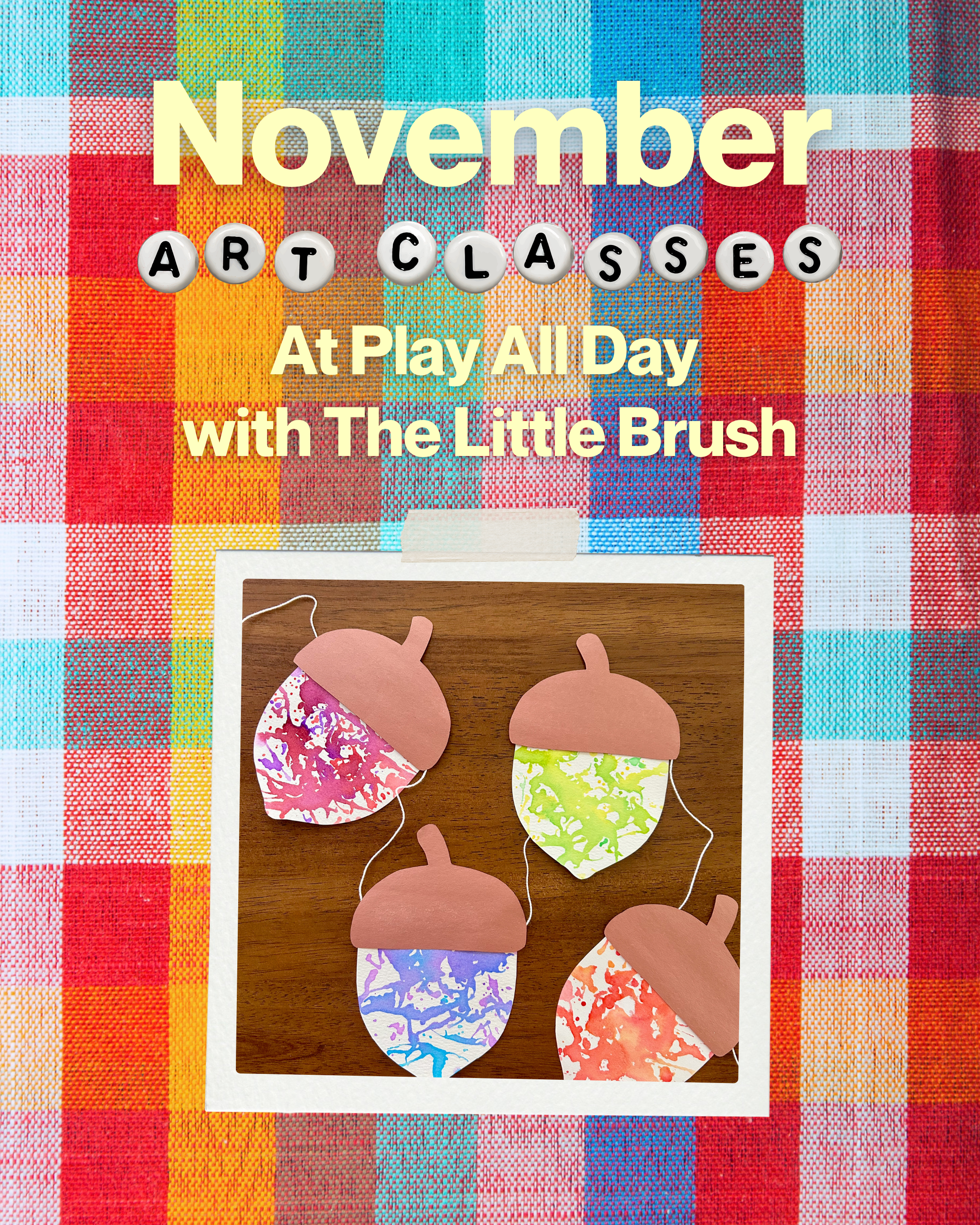 Colorful background with watercolor splash acorn garlands