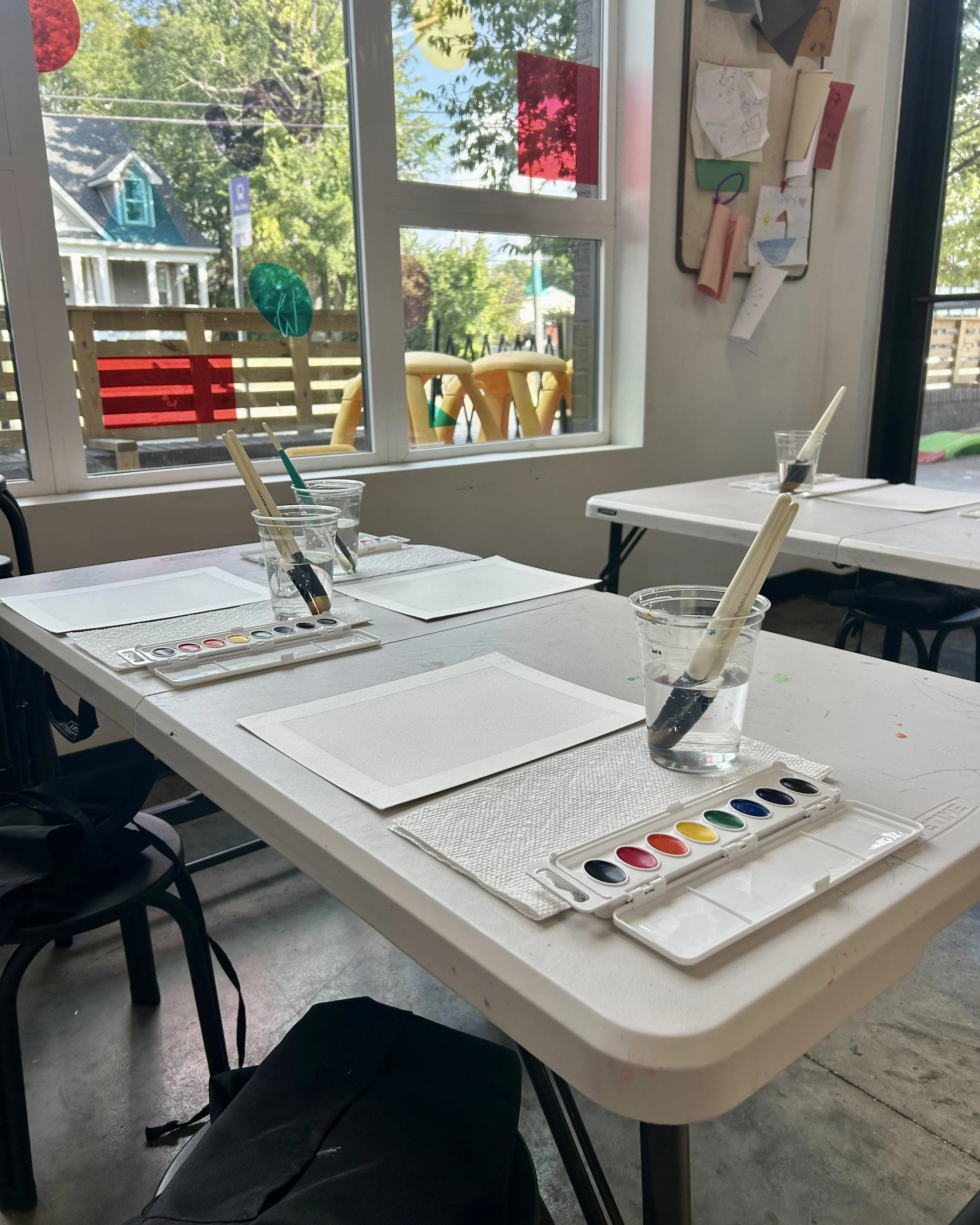 Watercolor painting set up at Play All Day in East Nashville