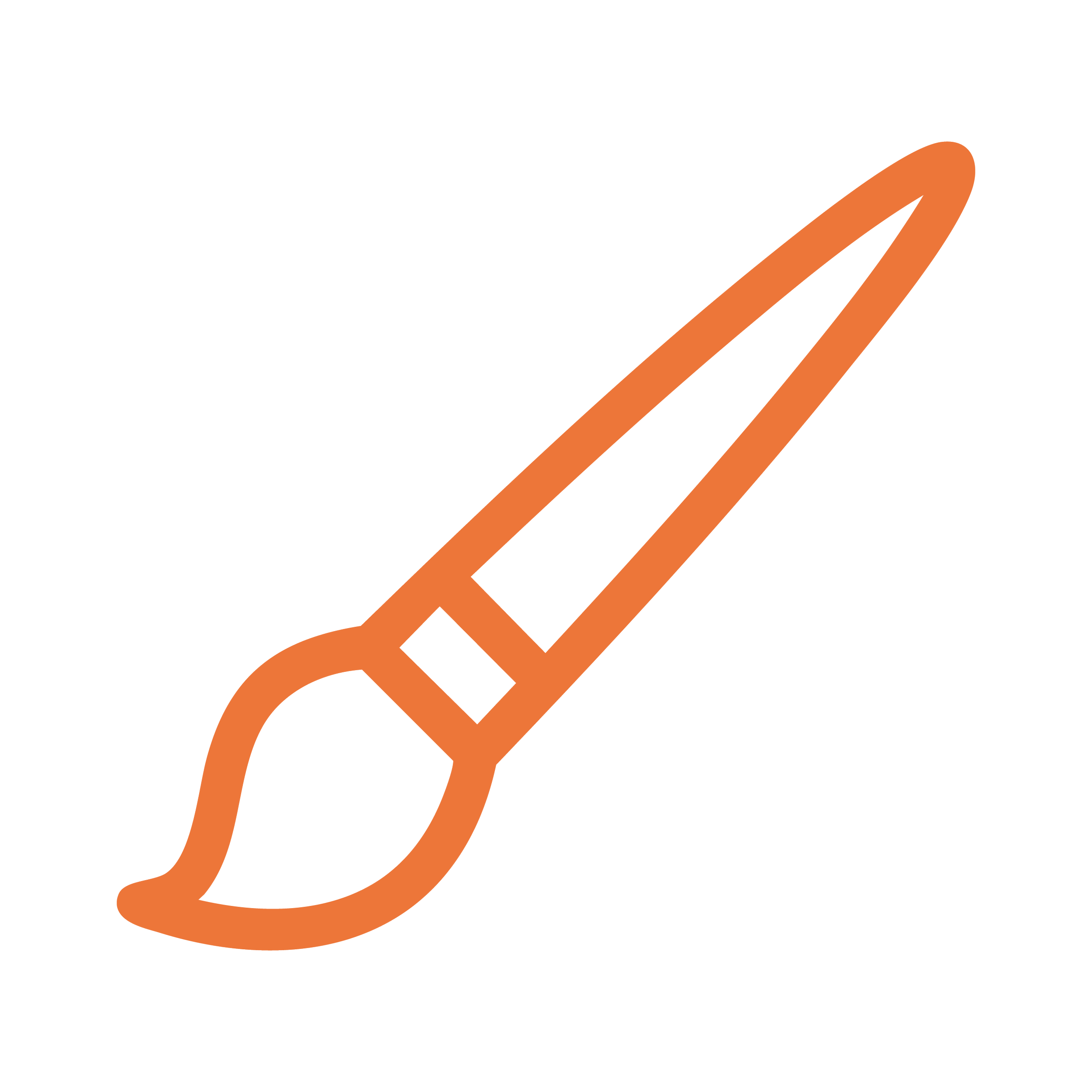 Orange line drawing of a paintbrush
