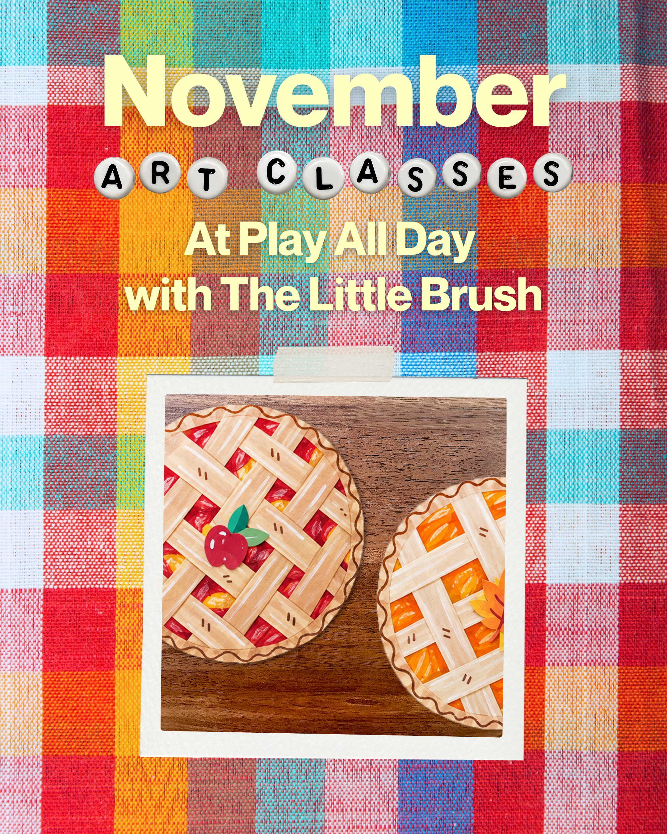 Colorful background with painted pies made out of woven paper and construction paper