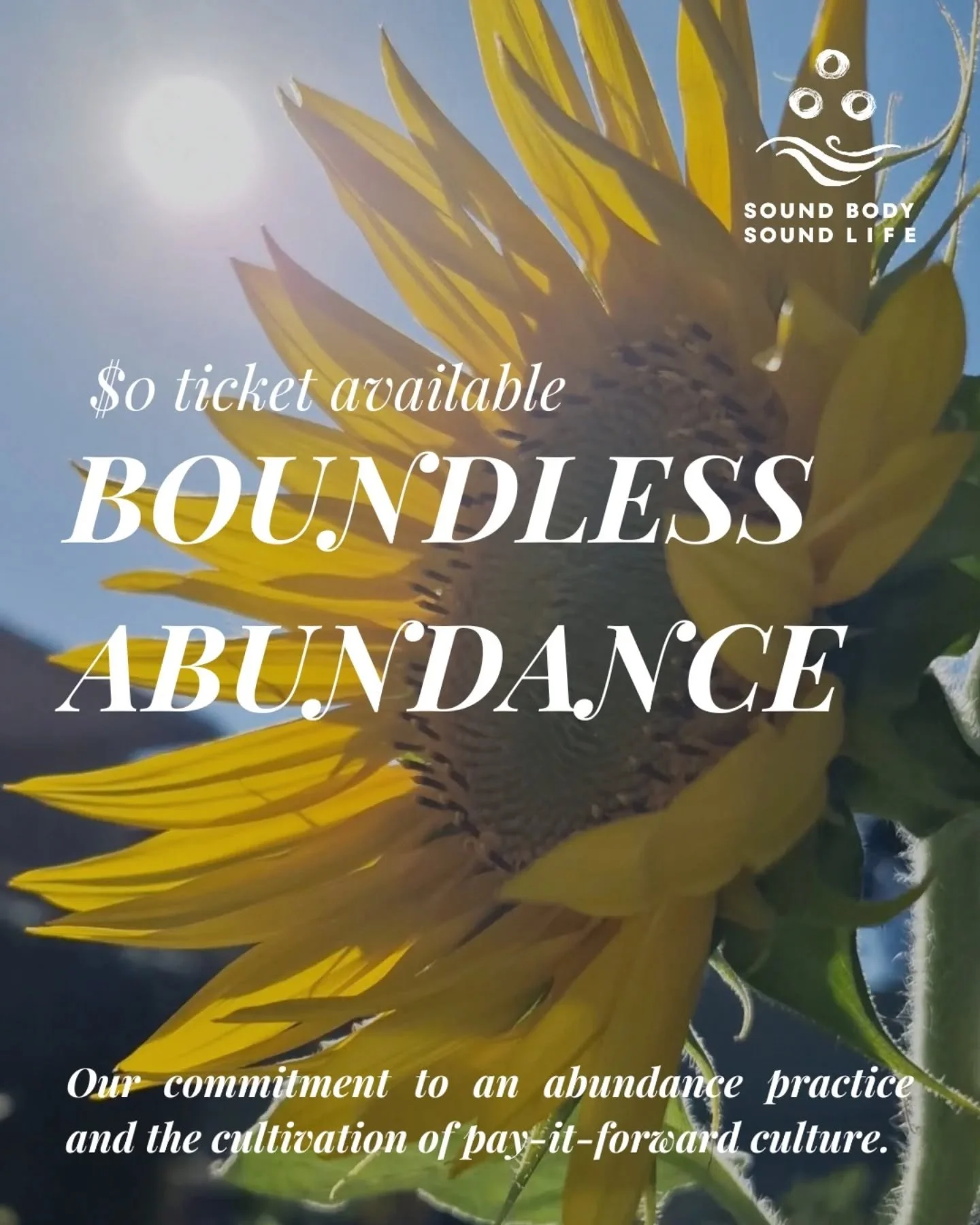 good morning 🌄 

BOUNDLESS ABUNDANCE ticket is now live.

This Pay It Forward Ticket is valid for 1 person per session who is facing financial challenges or lacking fund.

The same person can only buy this ticket twice in a year so that others can h