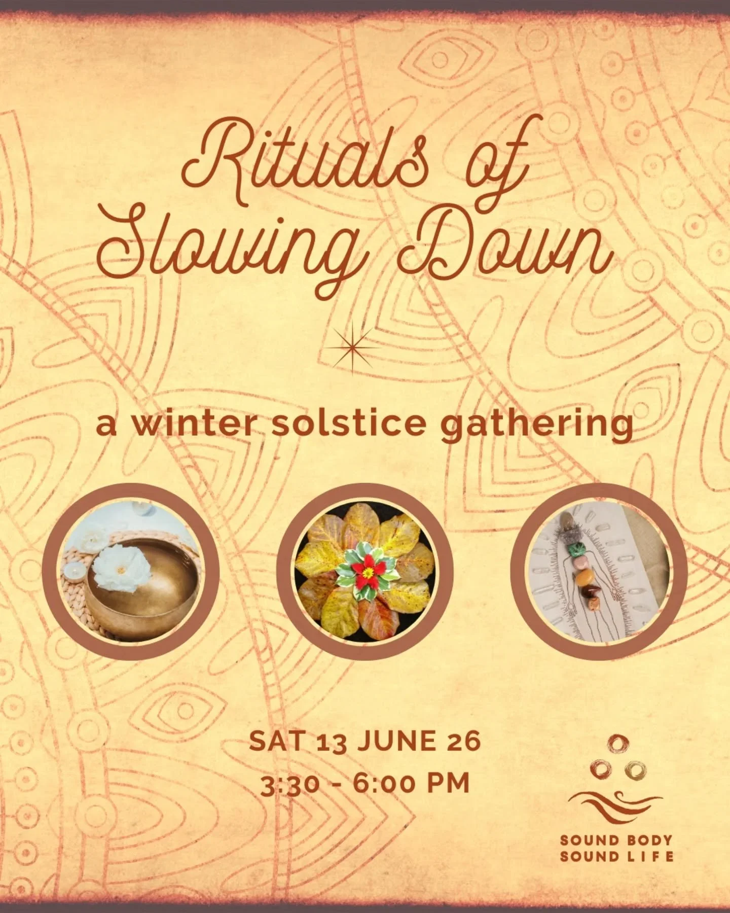 here is an invitation to slow down, soften and honour the quiet wisdom of winter this season 🪾

join me for 2.5 hour sound gathering circle where we connect with our intuition, creativity and the inner season.

🏵the session includes
- guided medita