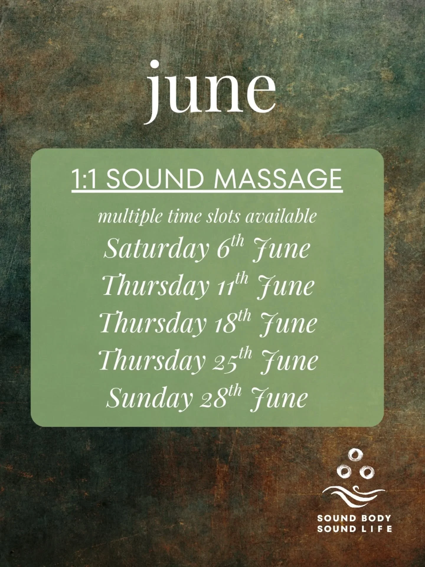 🌿 Peter Hess Sound Massage appointments this month. 

Warm up and come home to your body with our heated massage bed and singing bowls these wintry days 🌨⛄️

Booking 🔗 in bio 

May you find home in your body,
Corry 🙋🏻&zwj;♀️🌿🩵✨️ Sound Body Sou