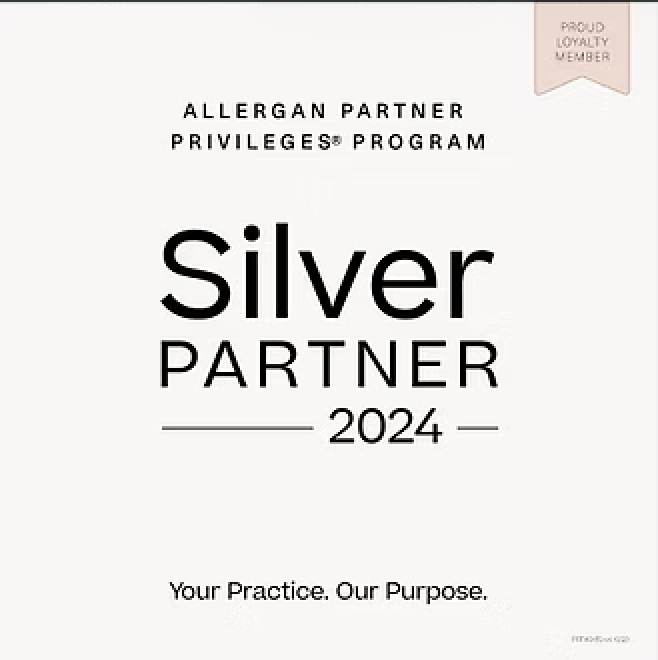 Certificate of recognition for Allergan Partner Privileges Program, Silver Partner 2024, with a slogan 'Your Practice. Our Purpose.'