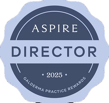 A circular badge with the words 'Aspire Director 2025 Galdarma Practice Rewards'.