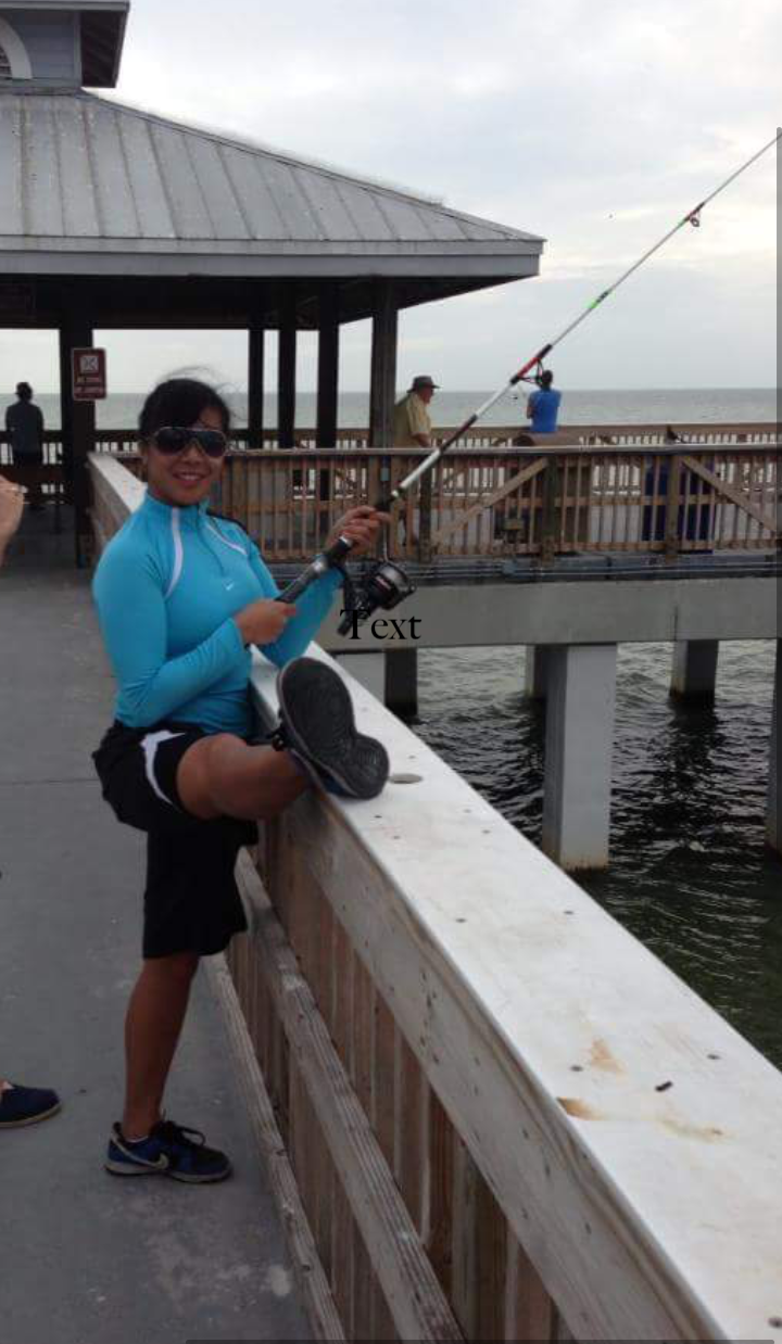 Robyn loves to fish while on tour. Here she is on the First National Tour of ELF!