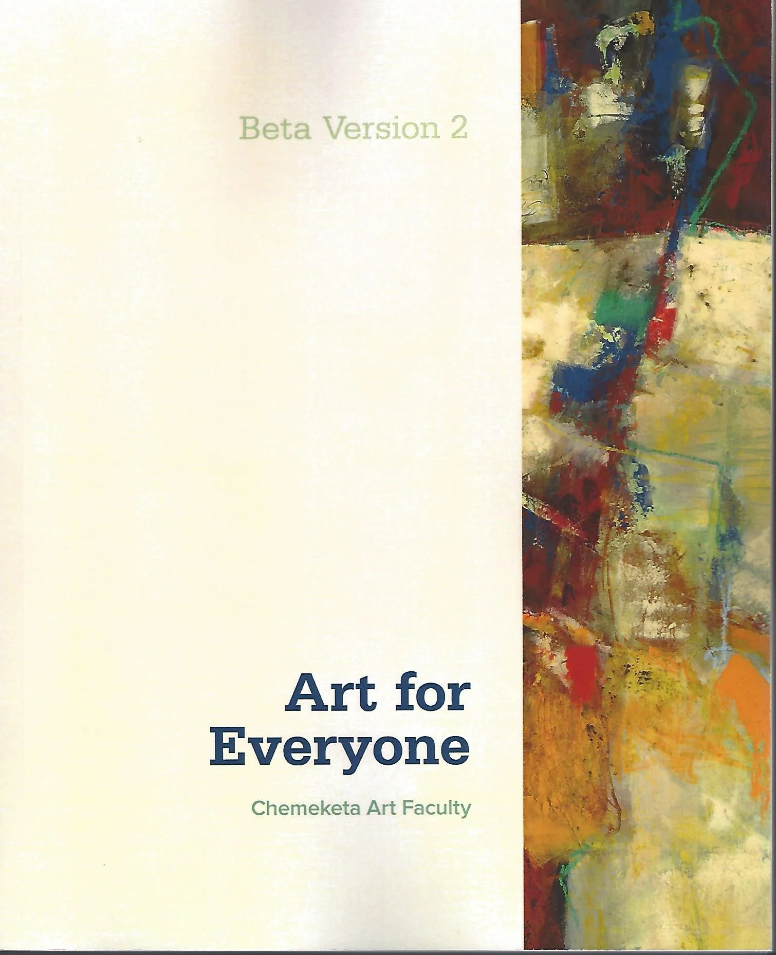 Book cover titled 'Art for Everyone' with a beige background, green and dark blue text, and a colorful abstract painting on the right side.