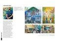 A collage of six images featuring different scenes, including a person writing, a decorated piece of artwork, a cityscape, a nature scene, a classroom, and a group of people.
