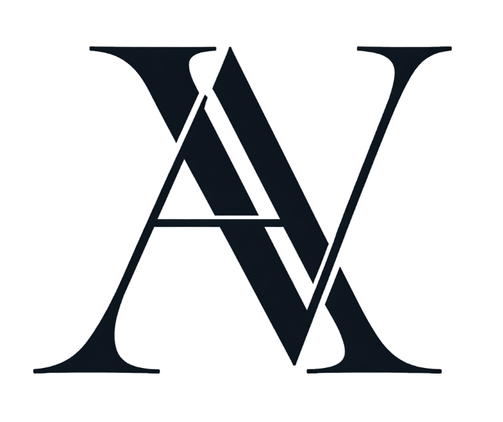 Stylized black letter A intertwined with a V, forming a monogram logo.