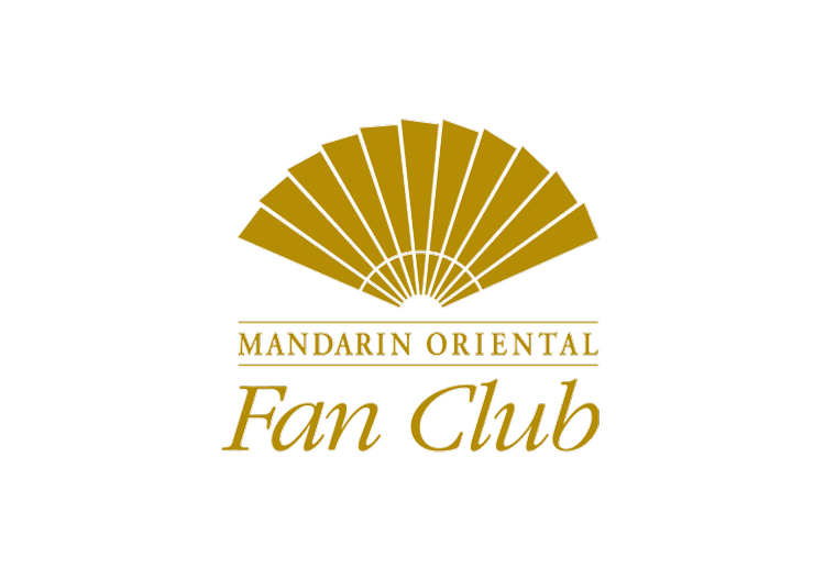 Mandarin Oriental Fan Club logo featuring a gold fan graphic and text in gold and black.