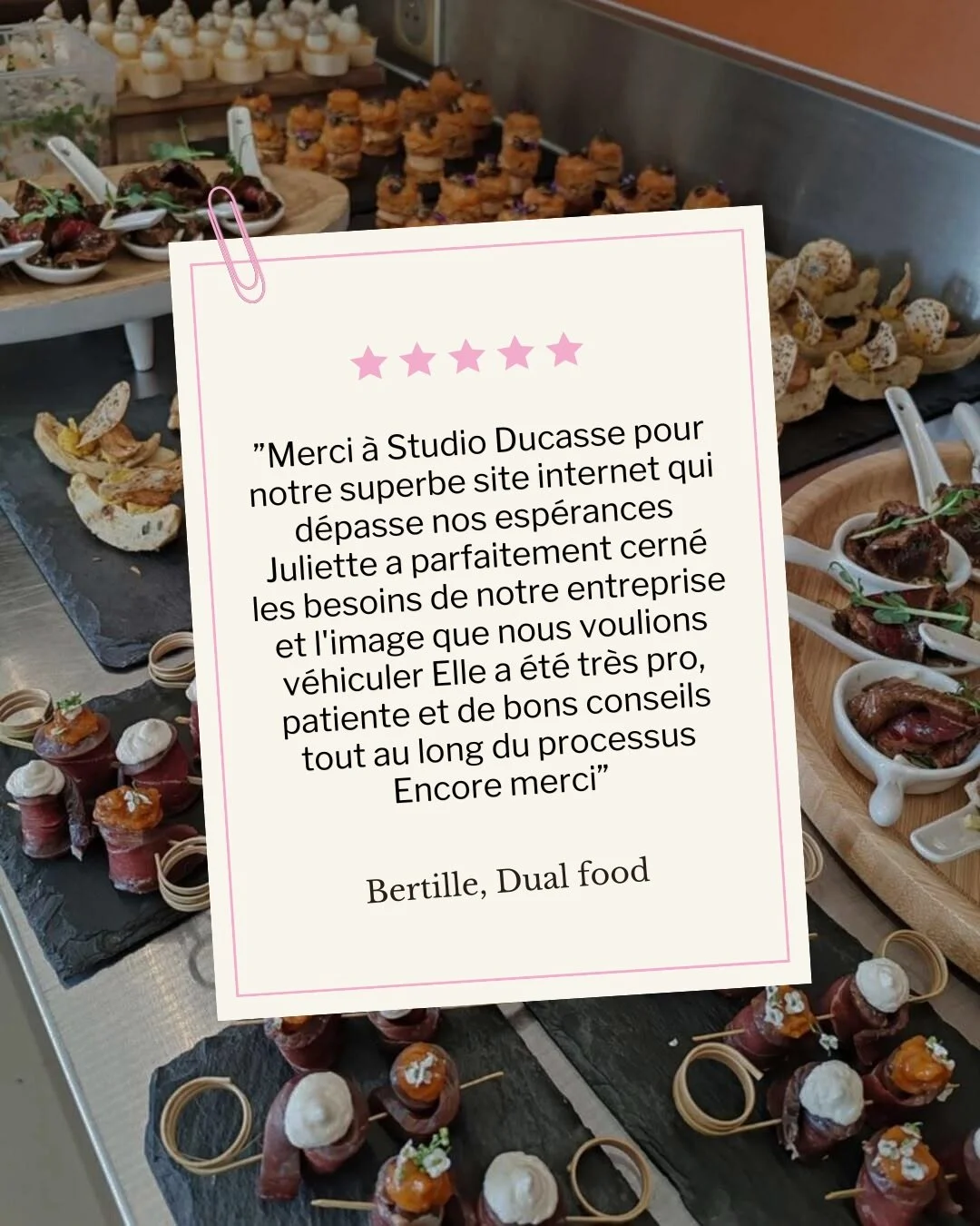 Les mots doux de nos clients ✨

Chez Studio Ducasse, notre mission est de cr&eacute;er des sites et supports qui refl&egrave;tent votre univers, attirent vos clients et vous simplifient la vie. Chaque projet est unique et pens&eacute; pour valoriser 