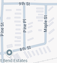 Map showing streets including 9th St, Pine Pl, Maple St, and 8th St.