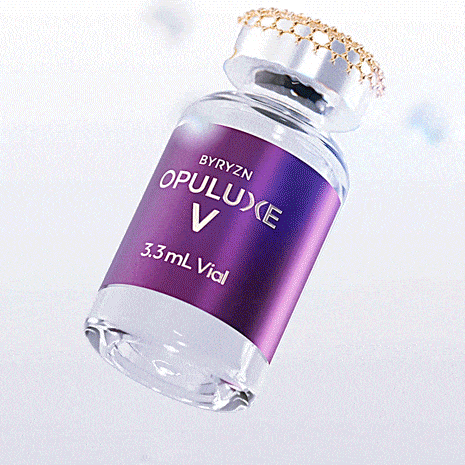 Animated view of the Byryzn Opuluxe V product packaging and vial.
