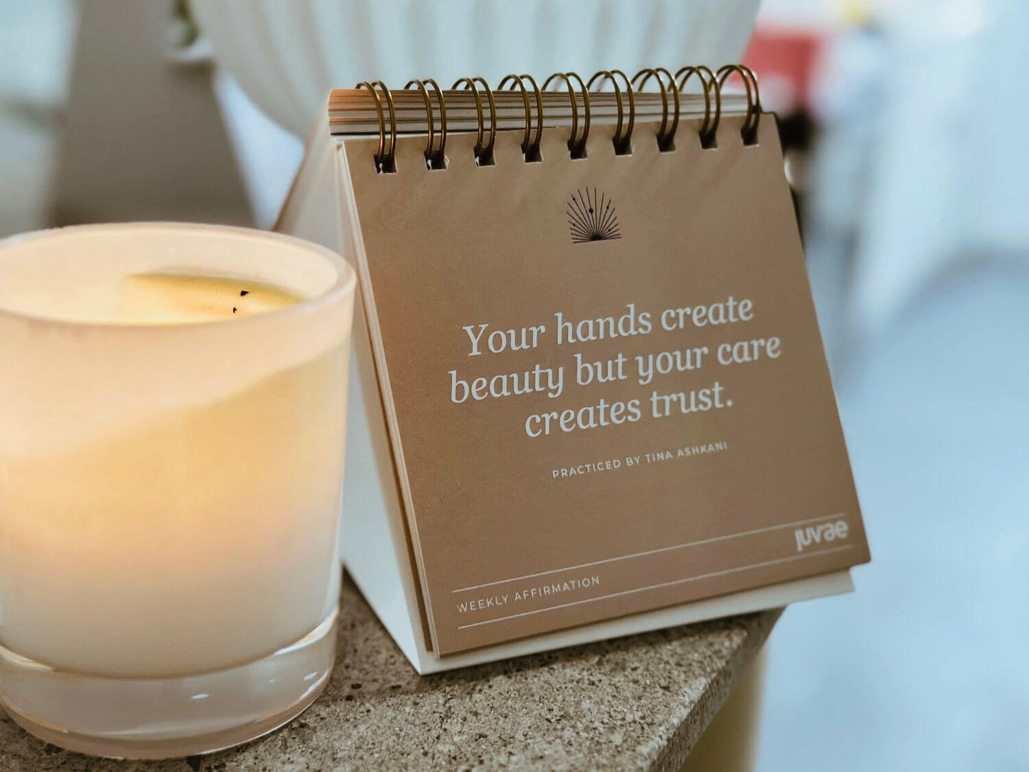 Inspirational quote about creating trust through patient care displayed in the clinic.