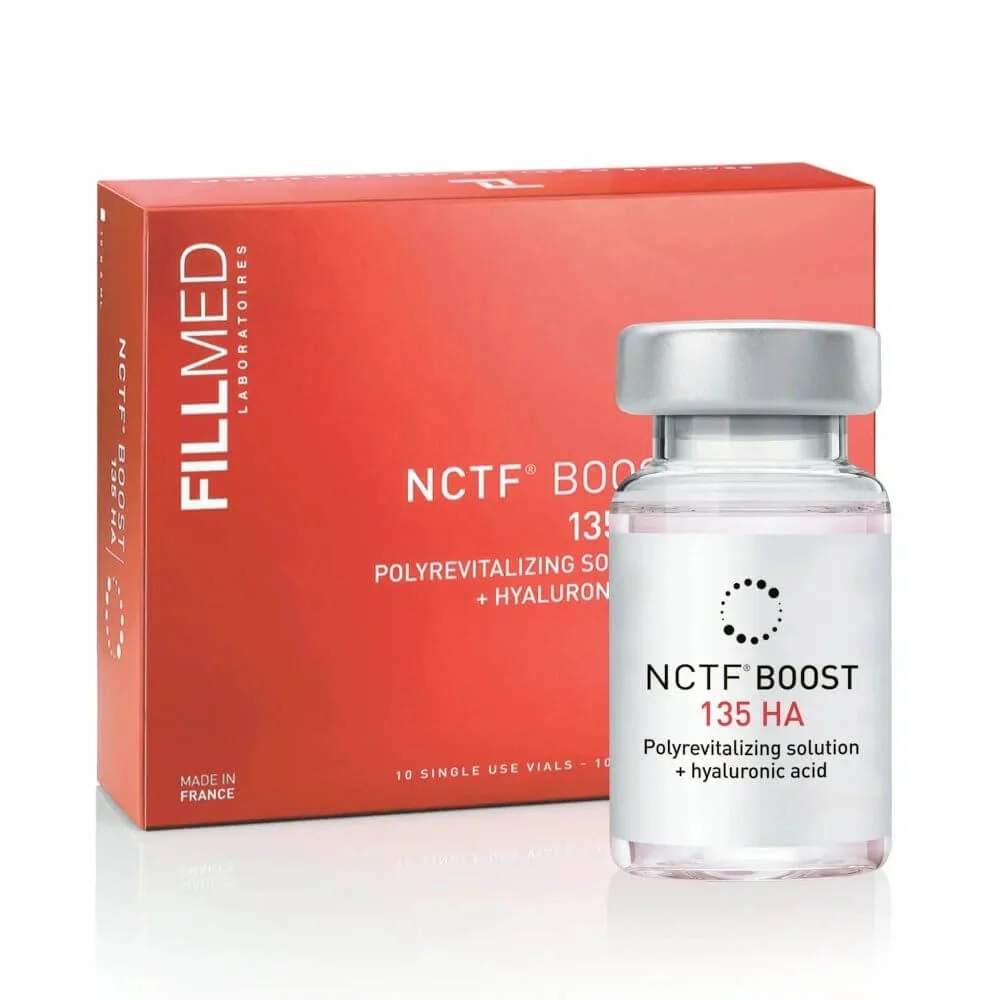 NCTF BOOST 135 HA vial and packaging used with the Signature Glow SkinPen microneedling treatment.