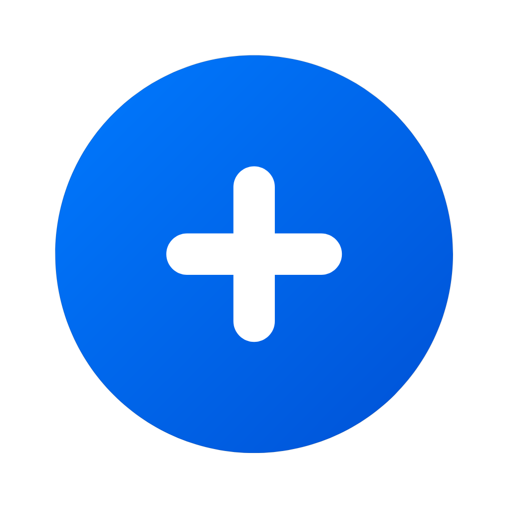 Blue circular button with a white plus sign in the center.
