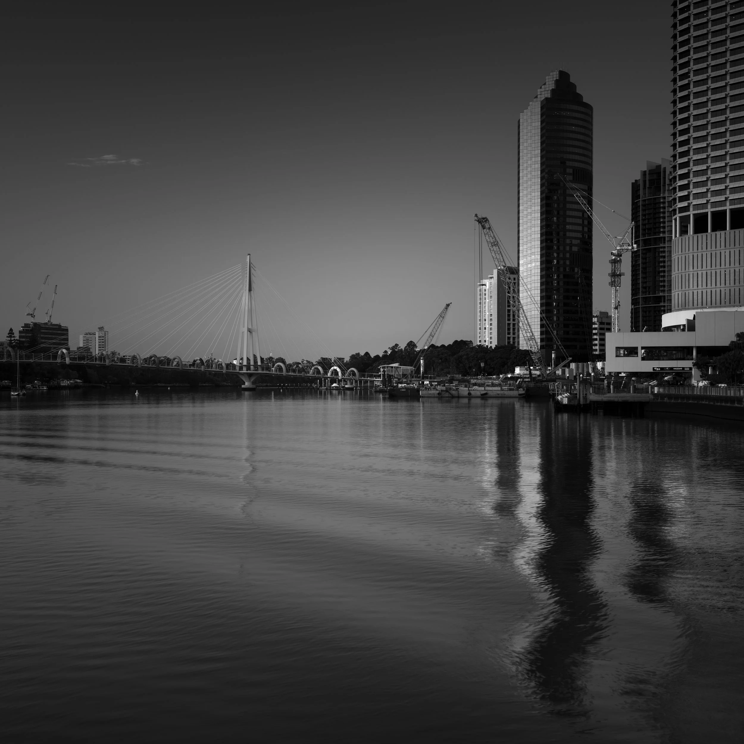 Black and white photo of Brisbane's cityscape