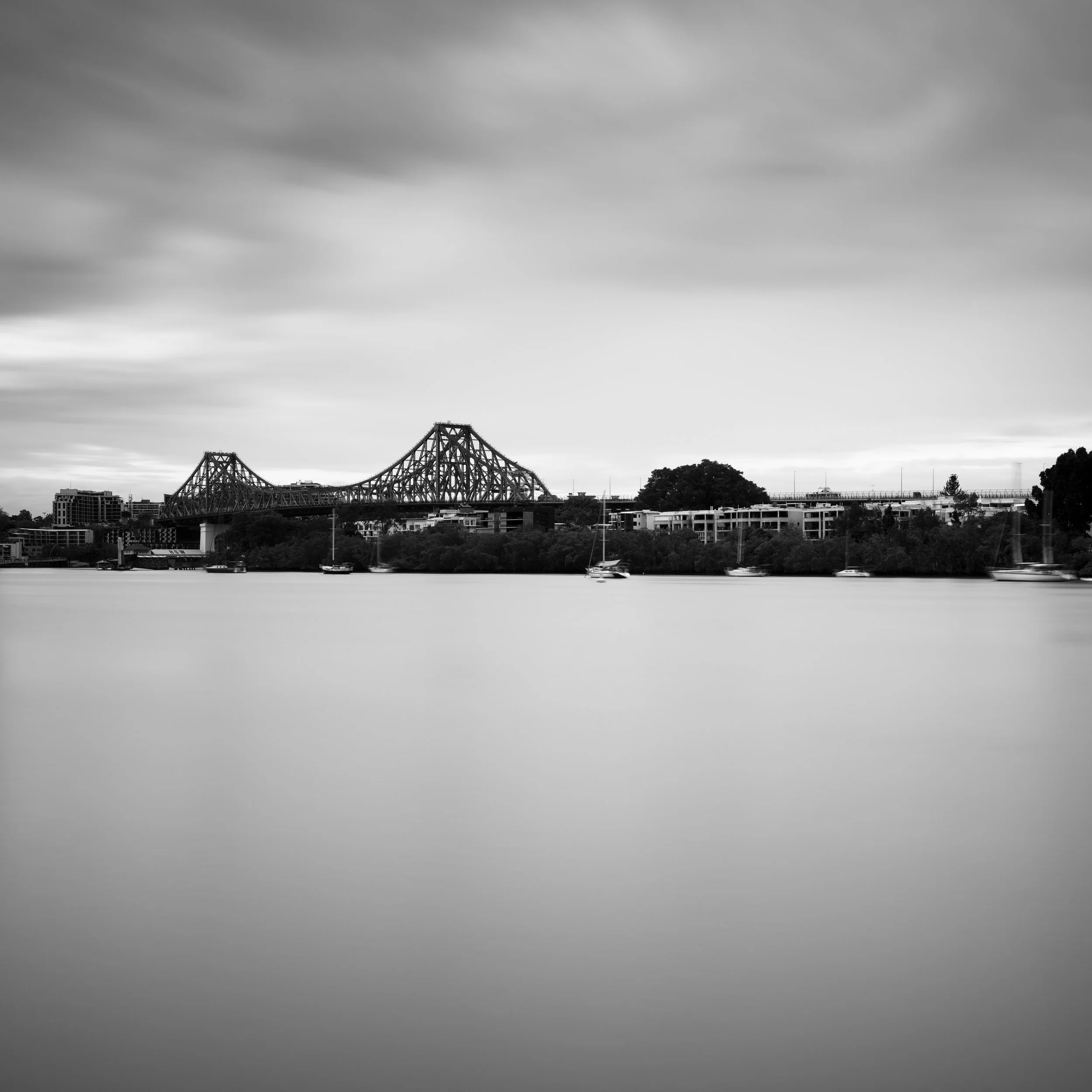 Black and white photo of Brisbane's story bridge
