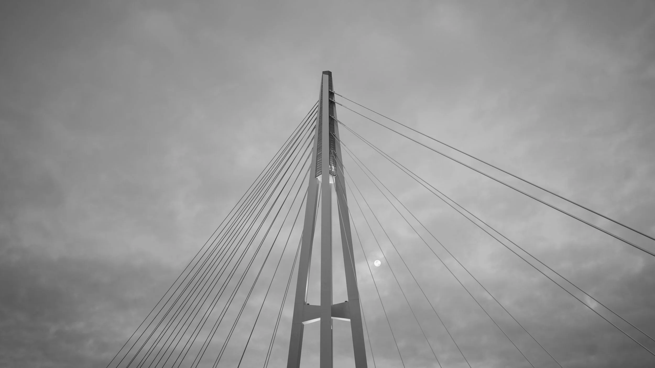 Black and white photo of Kangaroo Point Bridge