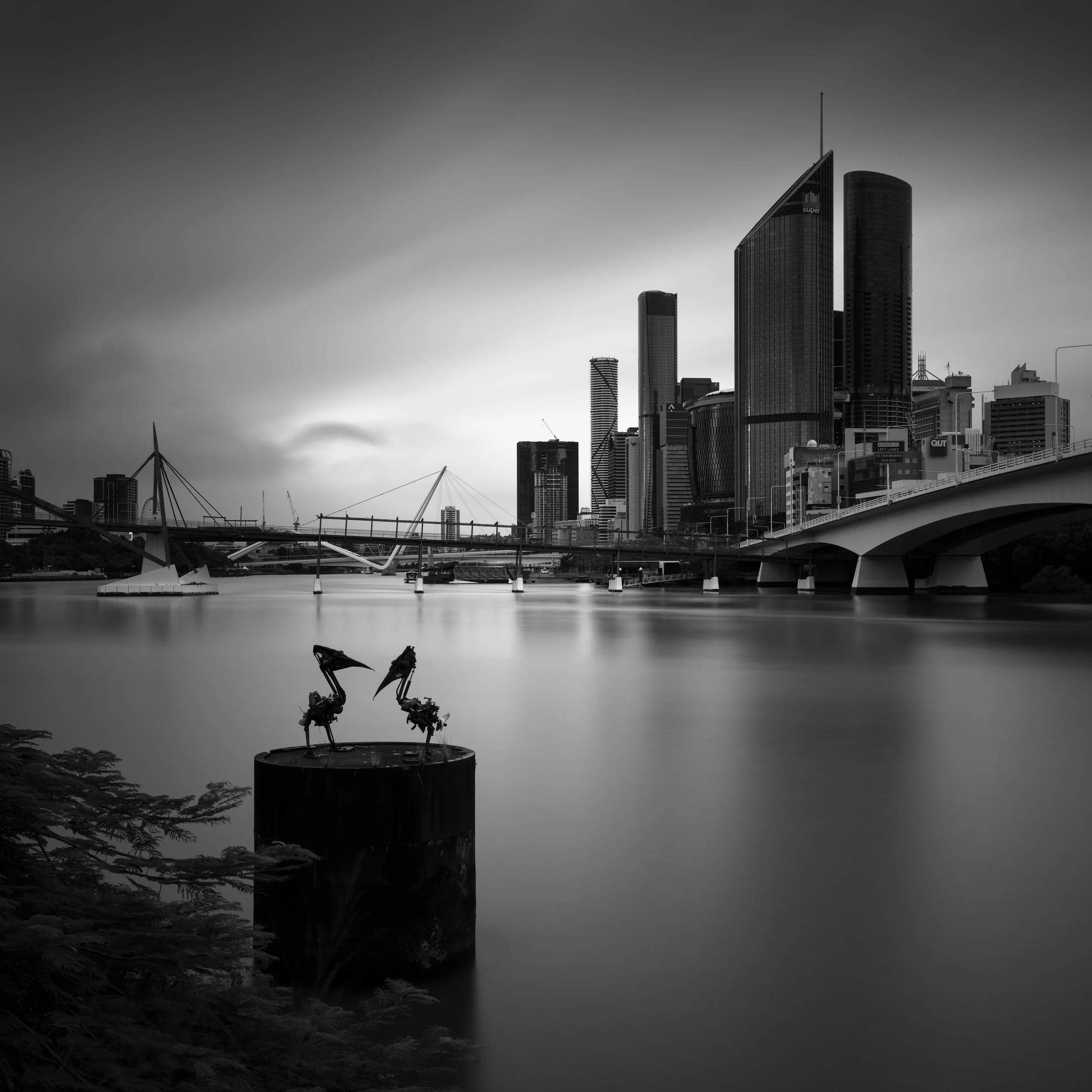 Black and white photo of Brisbane's cityscape