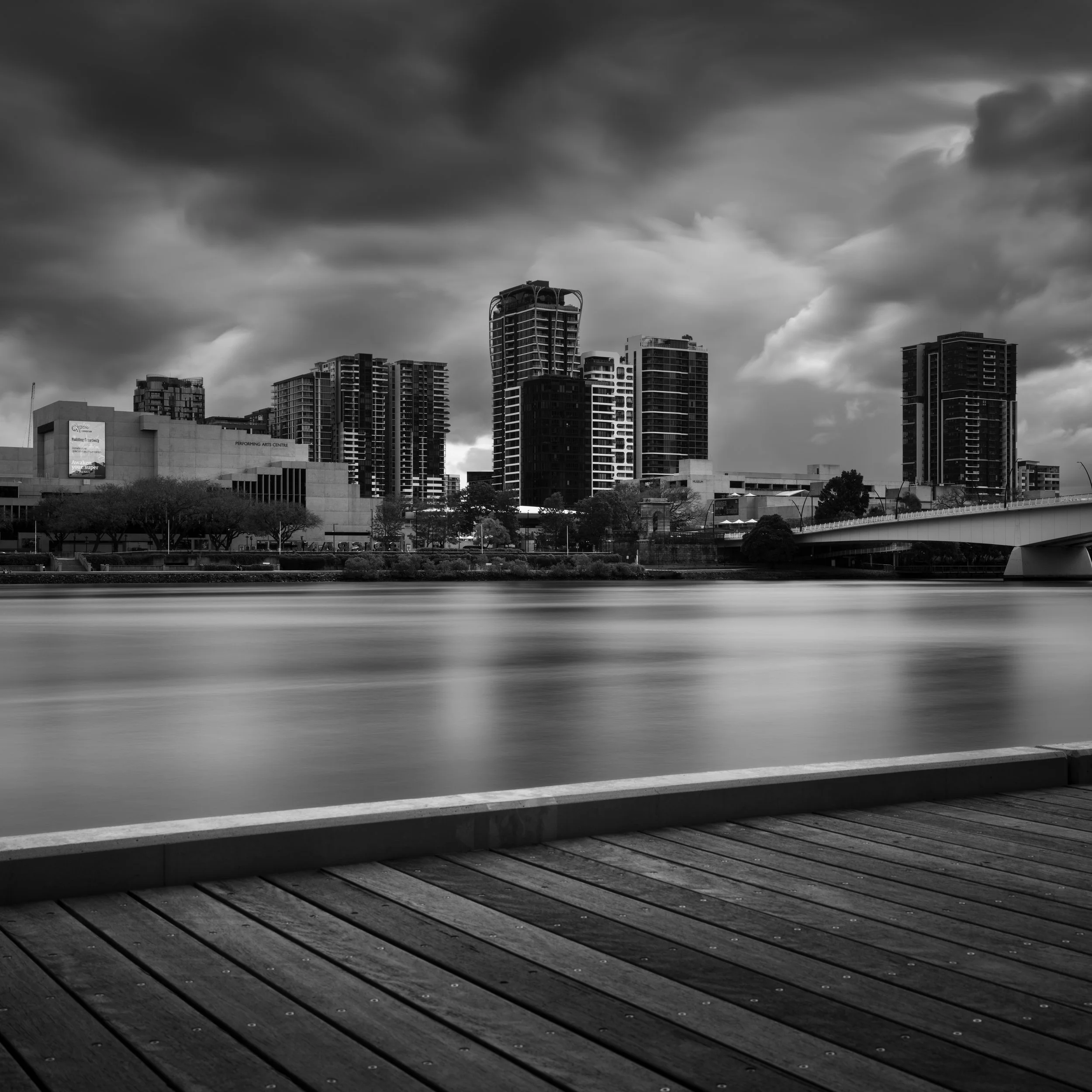 Black and white photo of Brisbane's cityscape