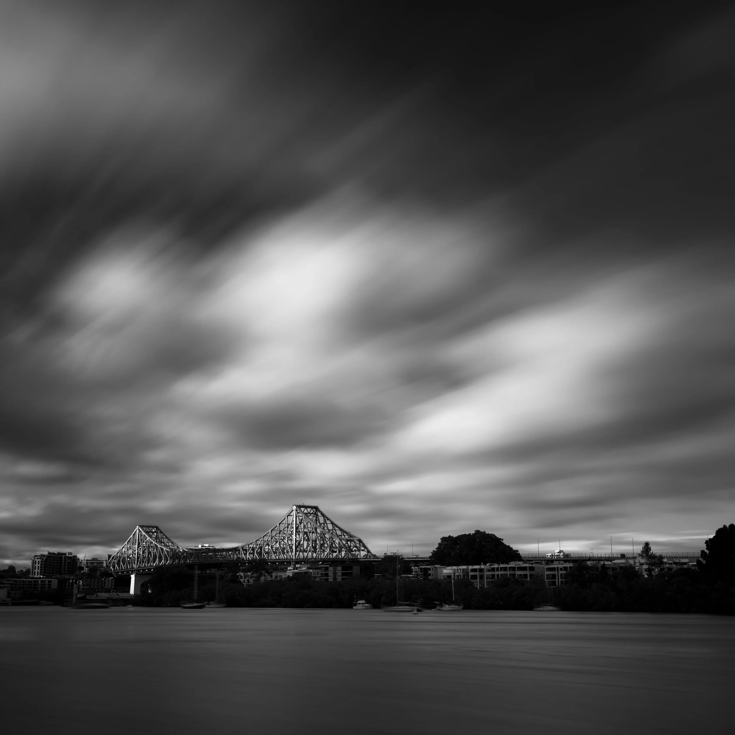 Black and white photo of Brisbane's story bridge