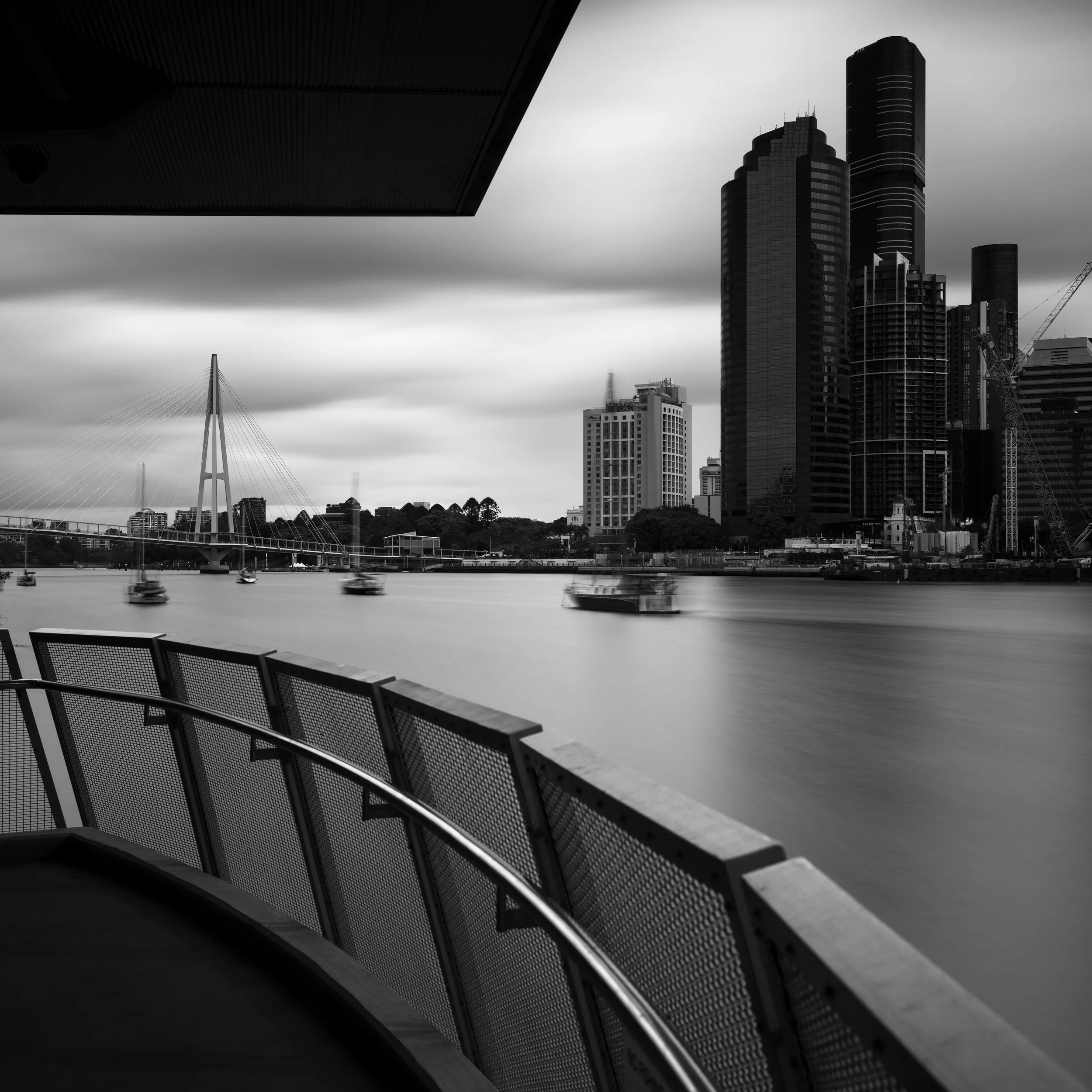 Black and white photo of Brisbane's cityscape