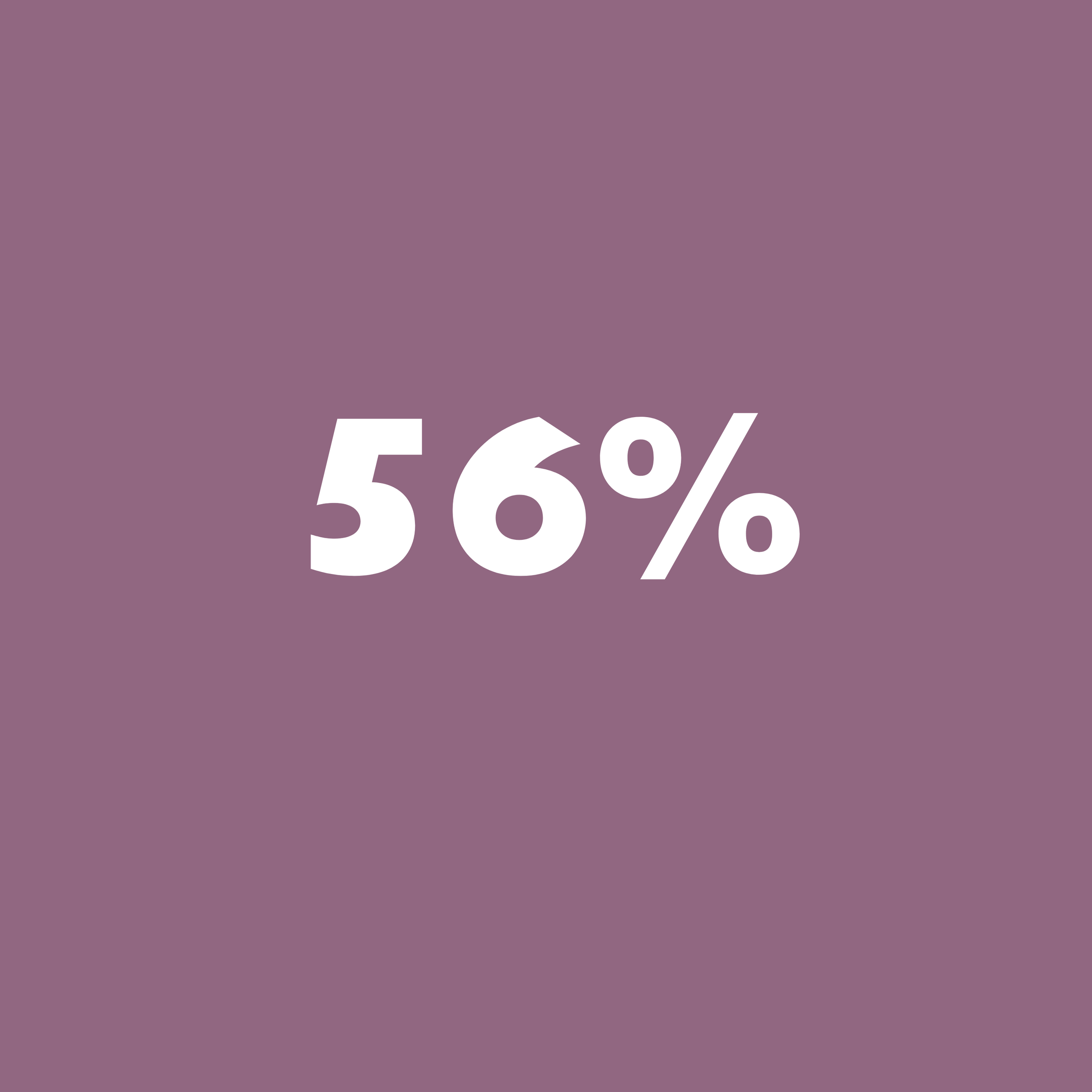 Purple background with white text showing '56%'. 