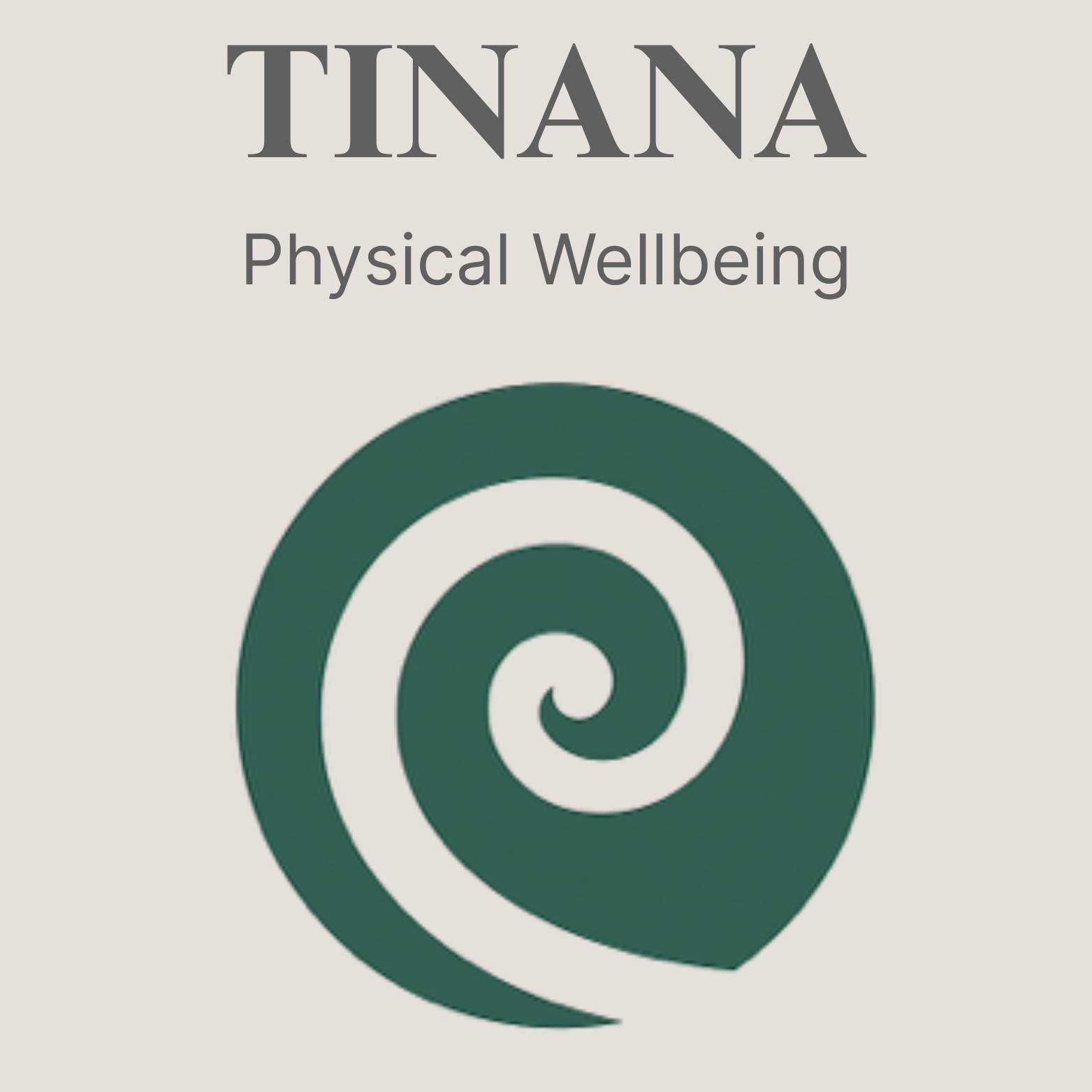 Book cover titled 'TINA' with the subtitle 'Physical Wellbeing' and a green spiral graphic.