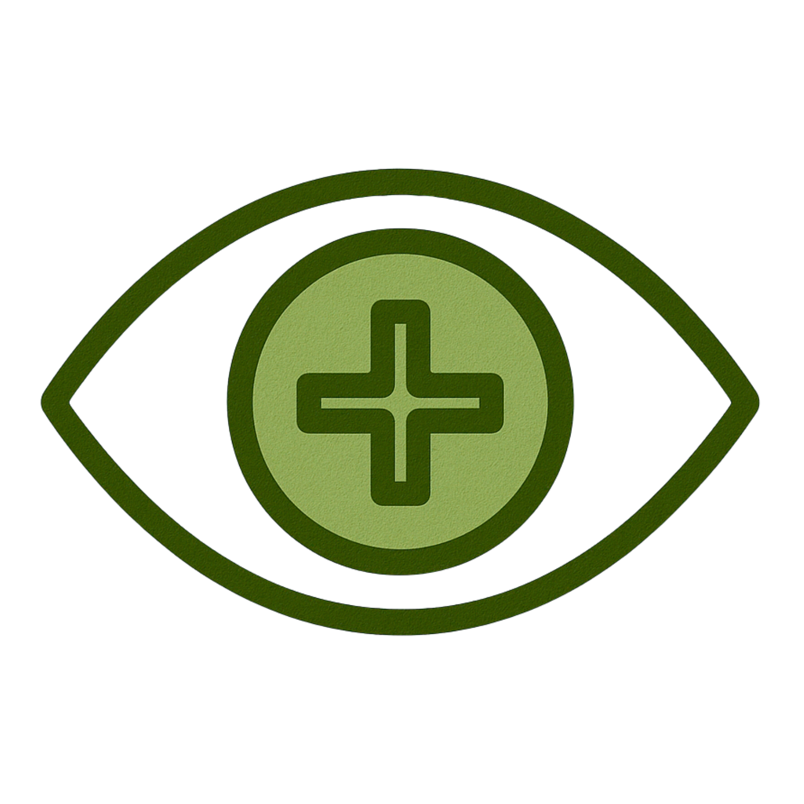 A stylized green eye with a medical cross symbol in the center of the iris.