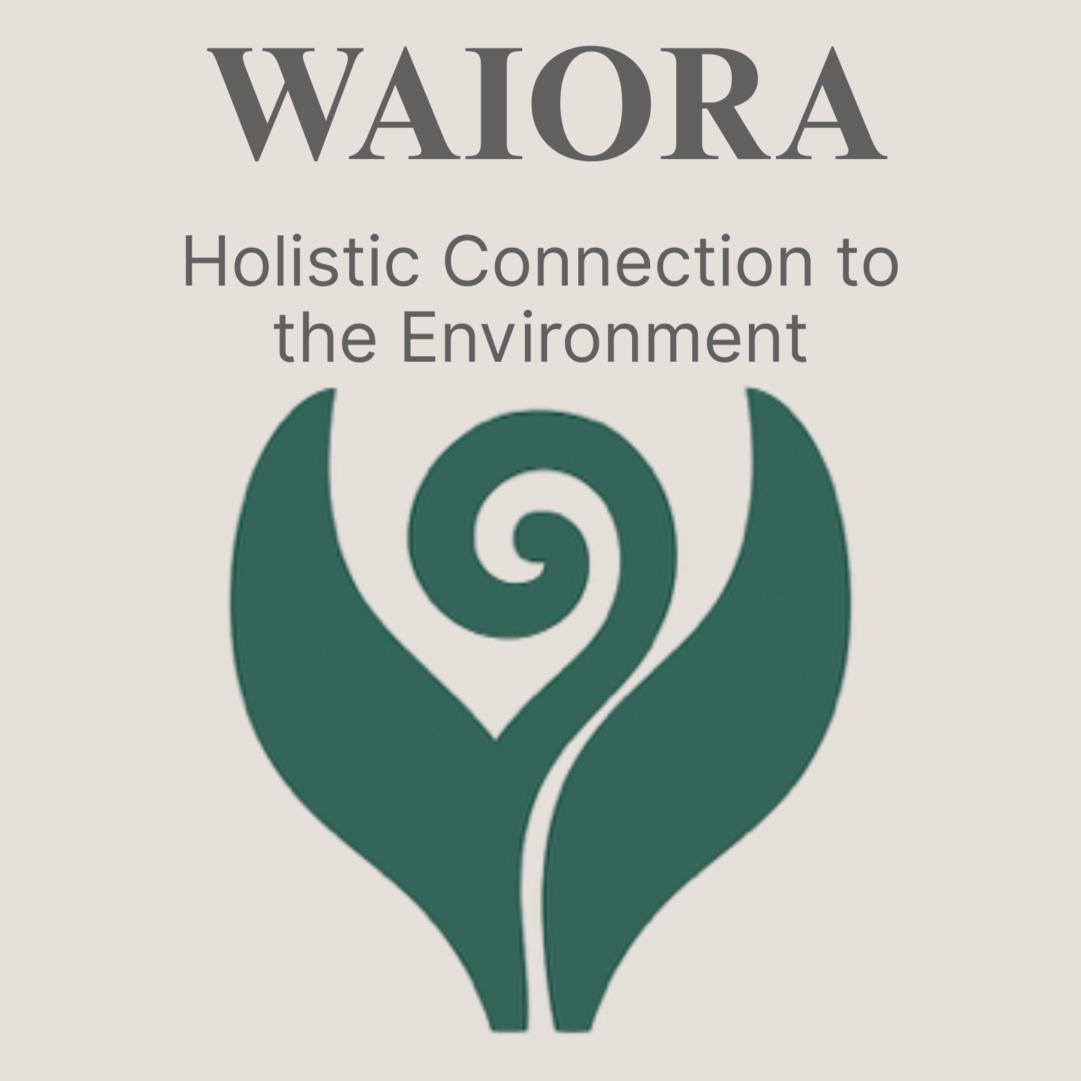 Logo with a spiral and leaf design, and the text 'WAIORA' and 'Holistic Connection to the Environment'.