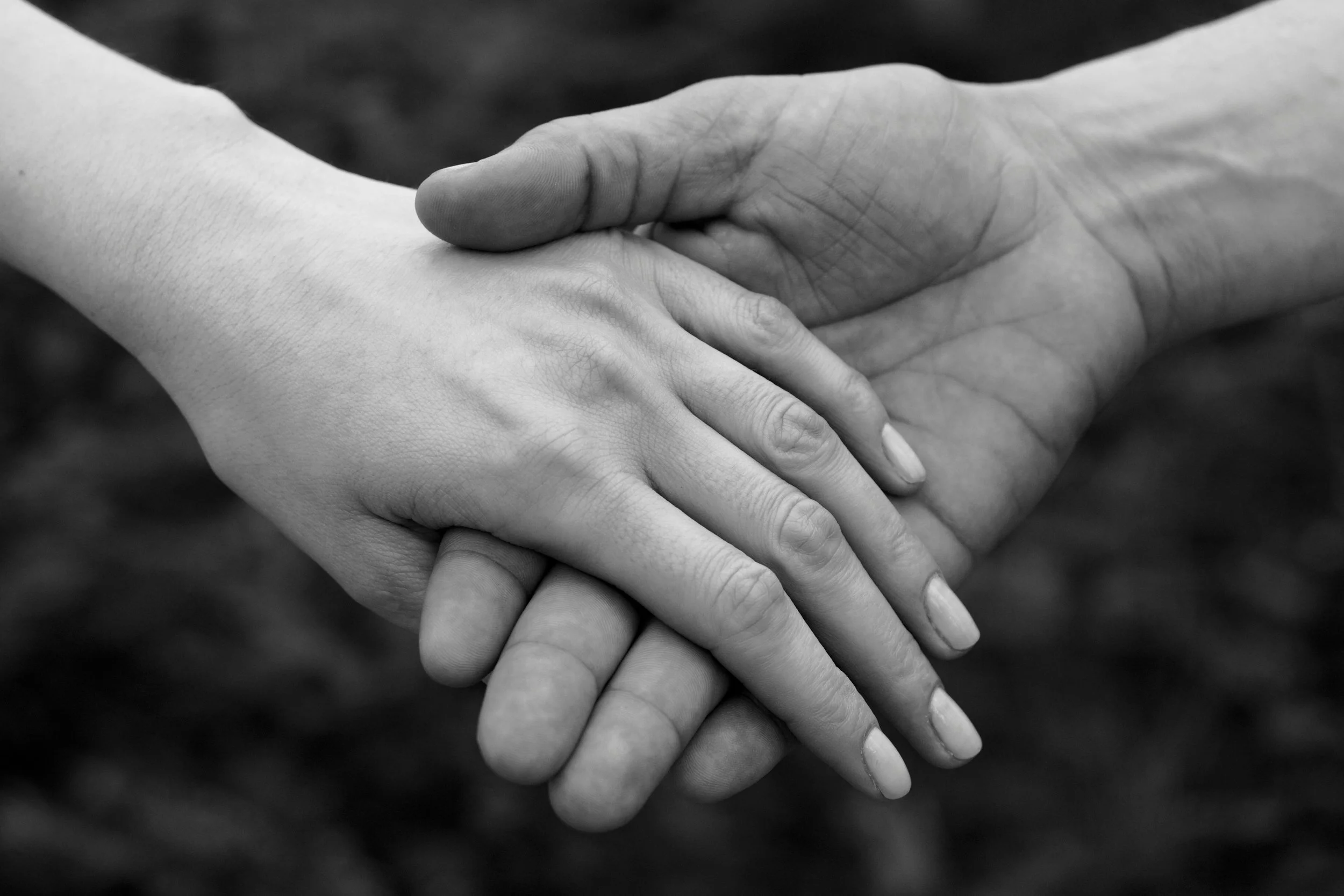 Two hands, one dark-skinned and one light-skinned, clasped together in a handshake.
