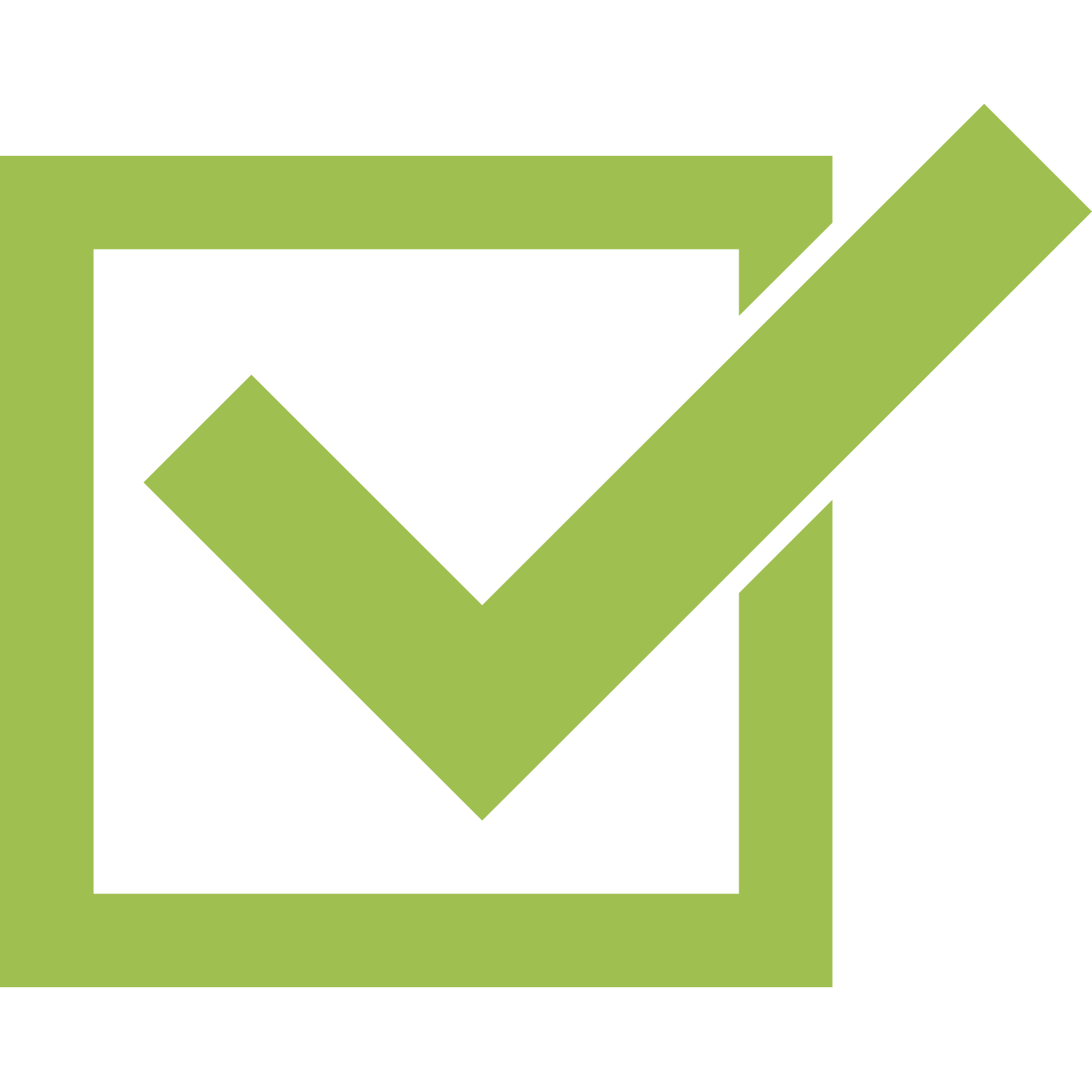 Green checkmark inside a green square with a green arrow pointing upward.